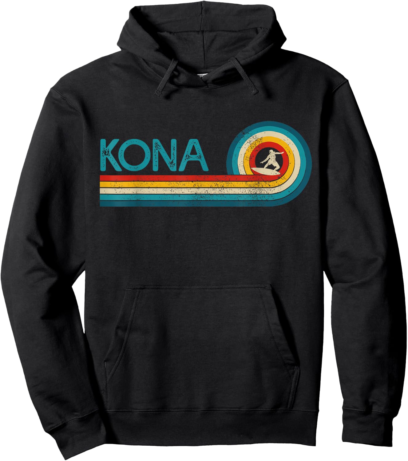 Kona Hawaii Vintage Surfer Souvenir Surf Hoodie - Hoodie | Black