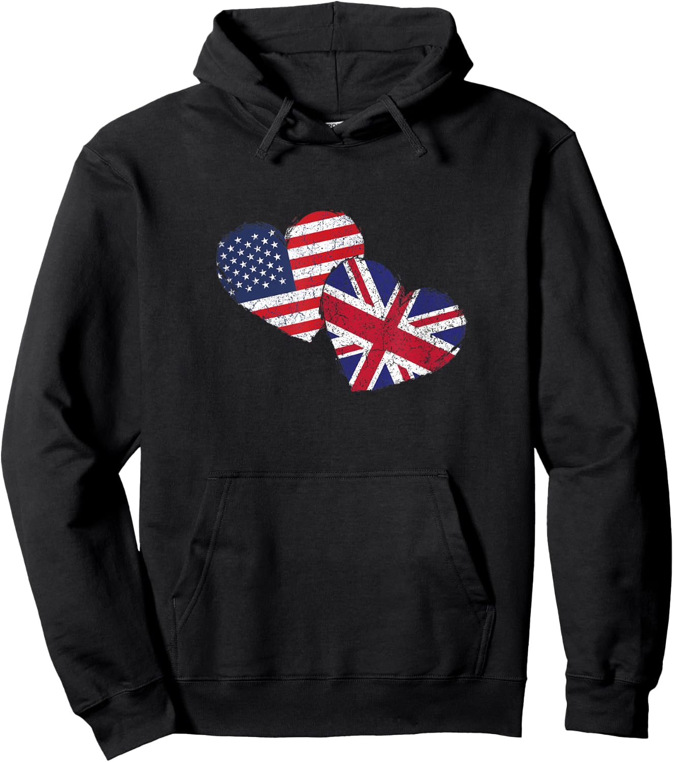 USA United Kingdom Heart Country Flag American British Hoodie - Hoodie | Black