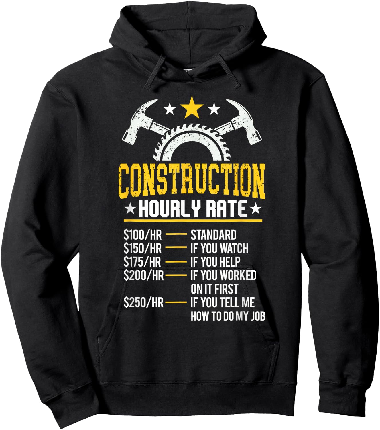 Bau Gift Co. Funny Construction Hourly Rate Contractor - Men's Black Small Classic Fit Short Sleeve Hoodie - Hoodie | Black