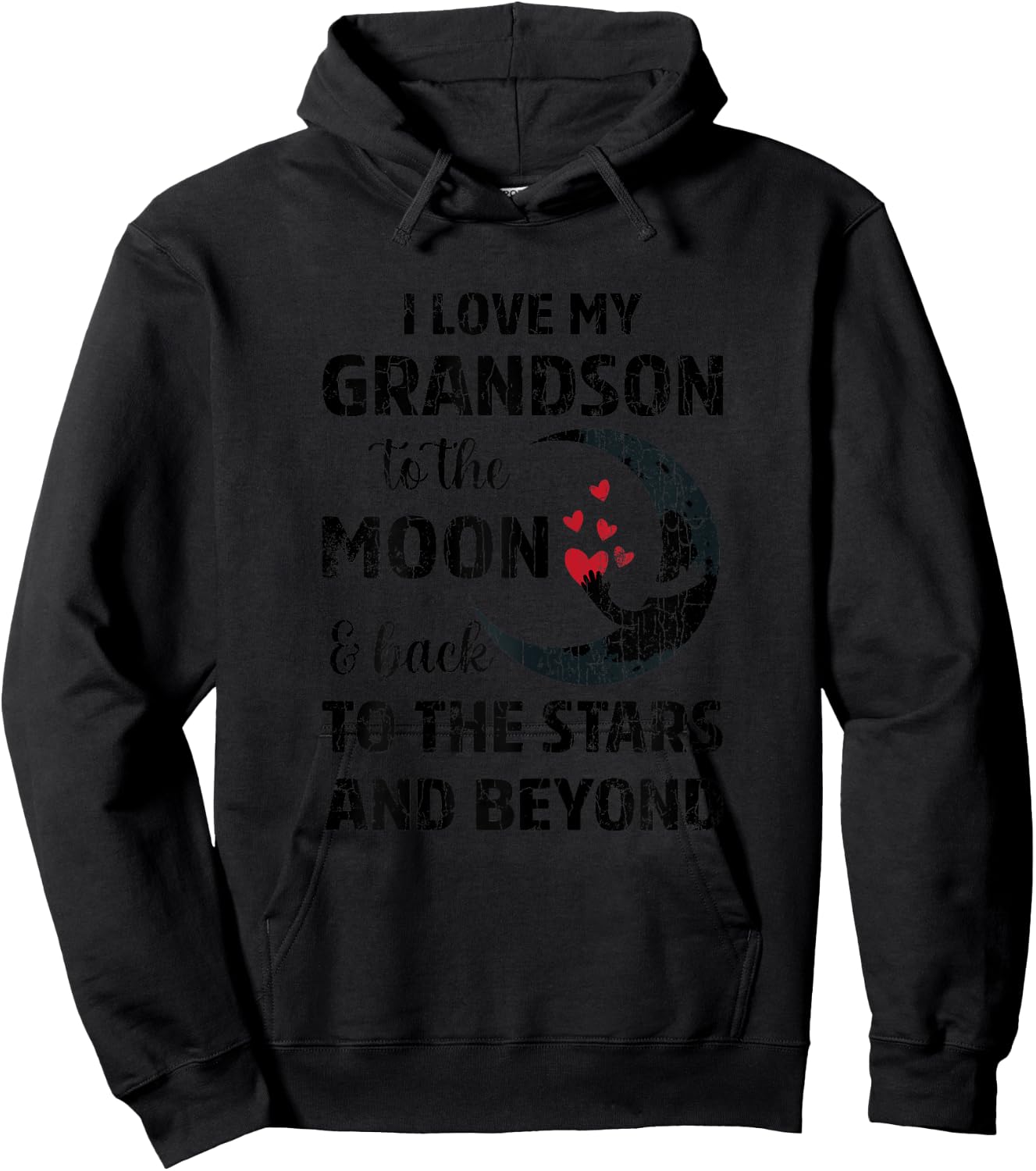 I Love My Grandson To The Moon Funny Grandparents Graphic Hoodie - Hoodie | Black