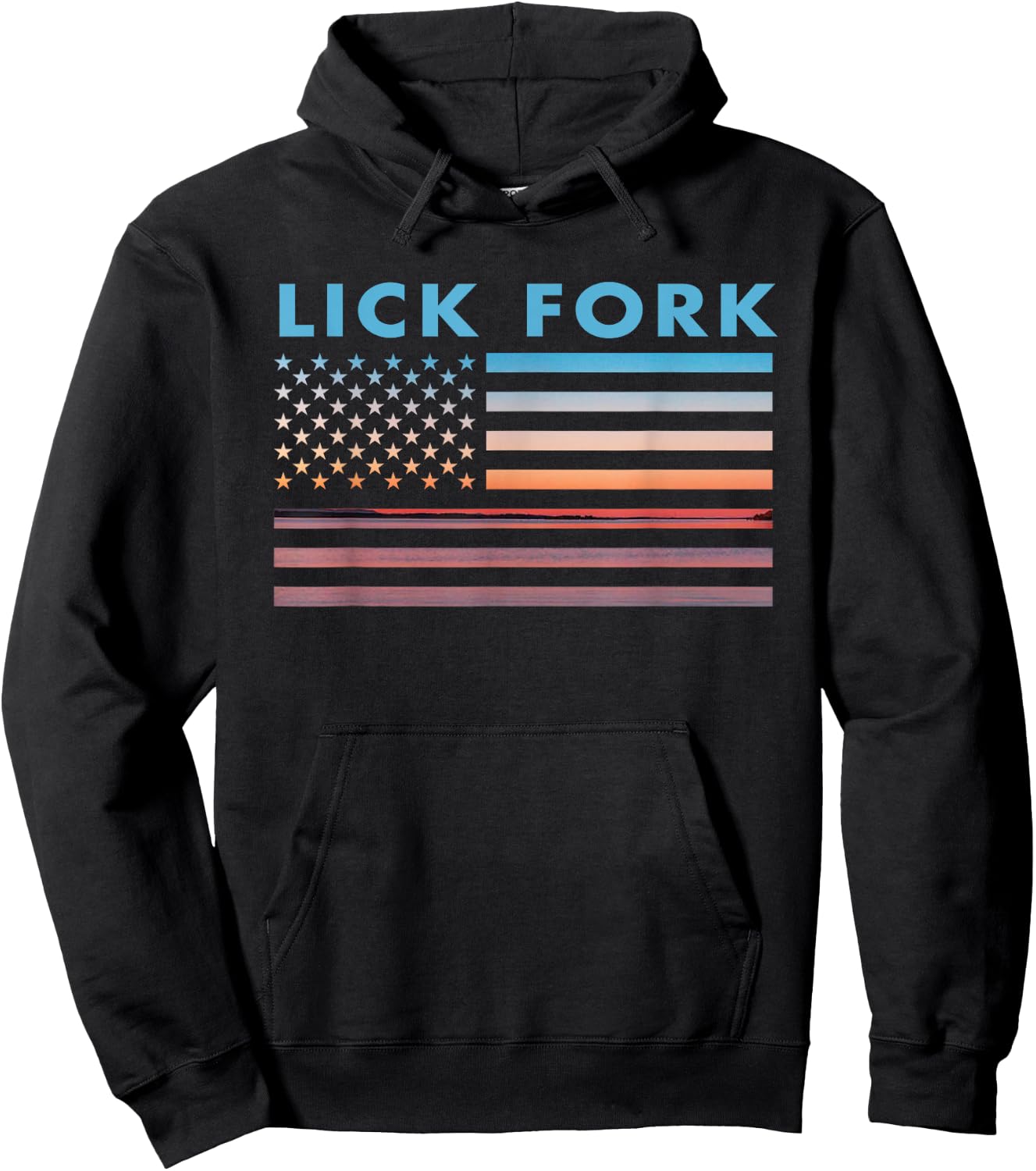 Vintage Sunset American Flag Lick Fork, Kentucky Hoodie - Hoodie | Black
