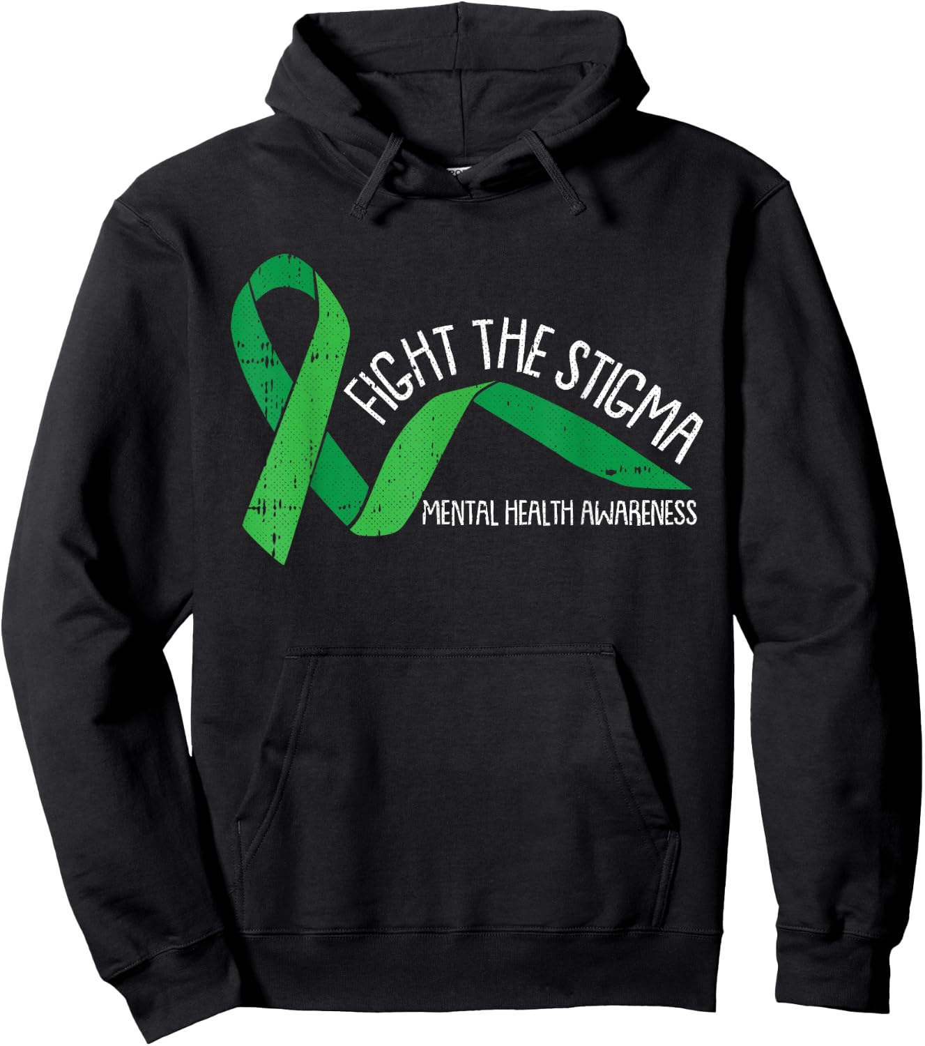 Fight The Stigma Mental Health Awareness Green Ribbon Hoodie - Hoodie | Black