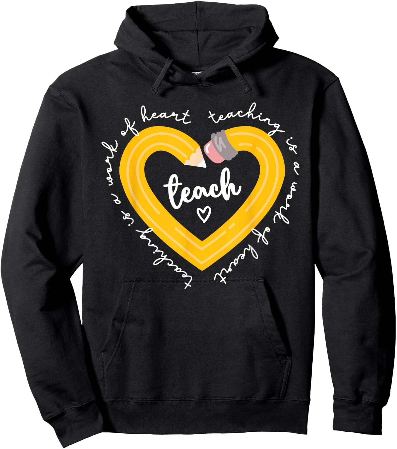Pencil Retro Teaching Is A Work Of Heart Funny Teacher Life Hoodie - Hoodie | Black