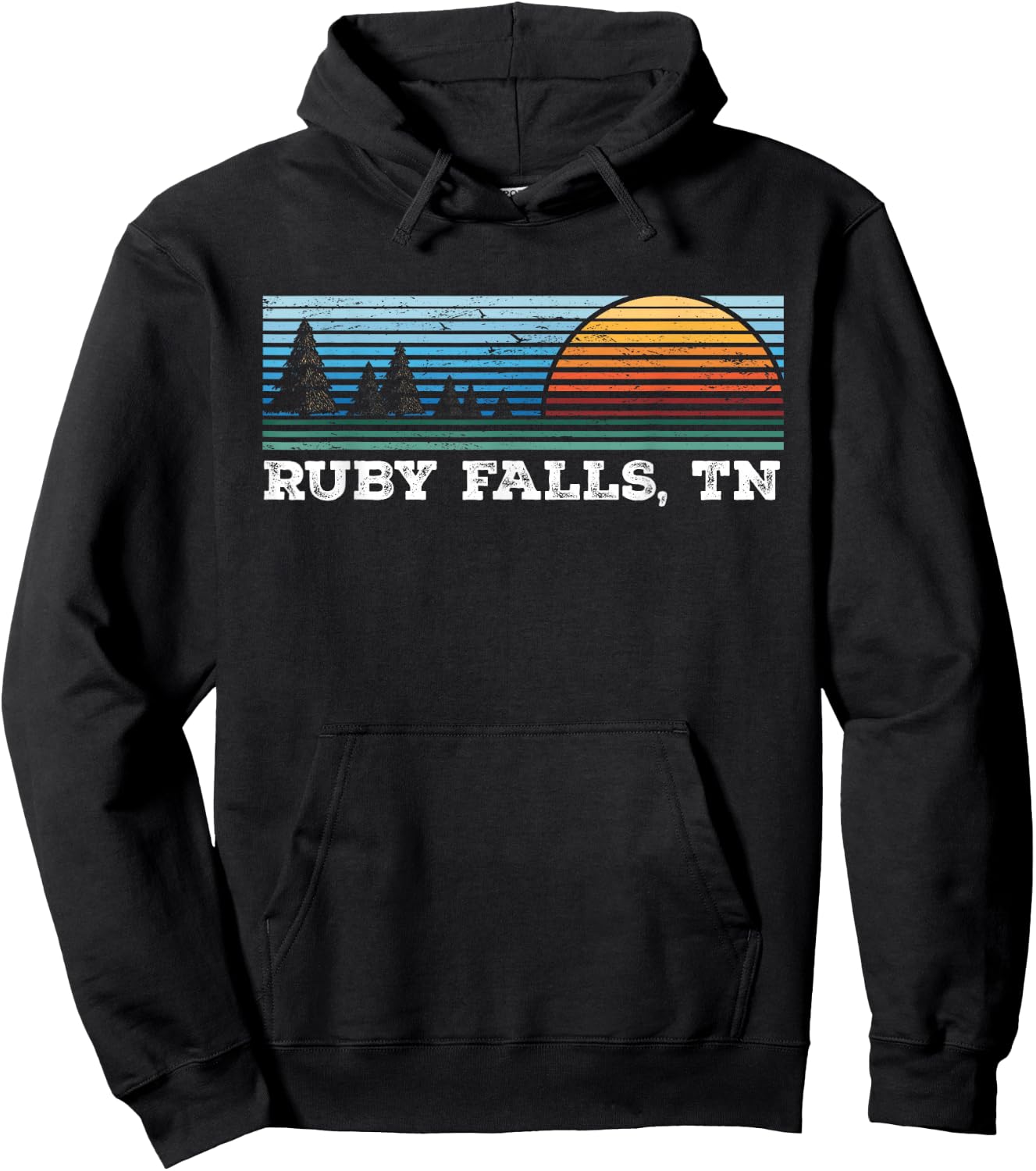 Retro Sunset Stripes Ruby Falls, Tennessee Hoodie - Hoodie | Black