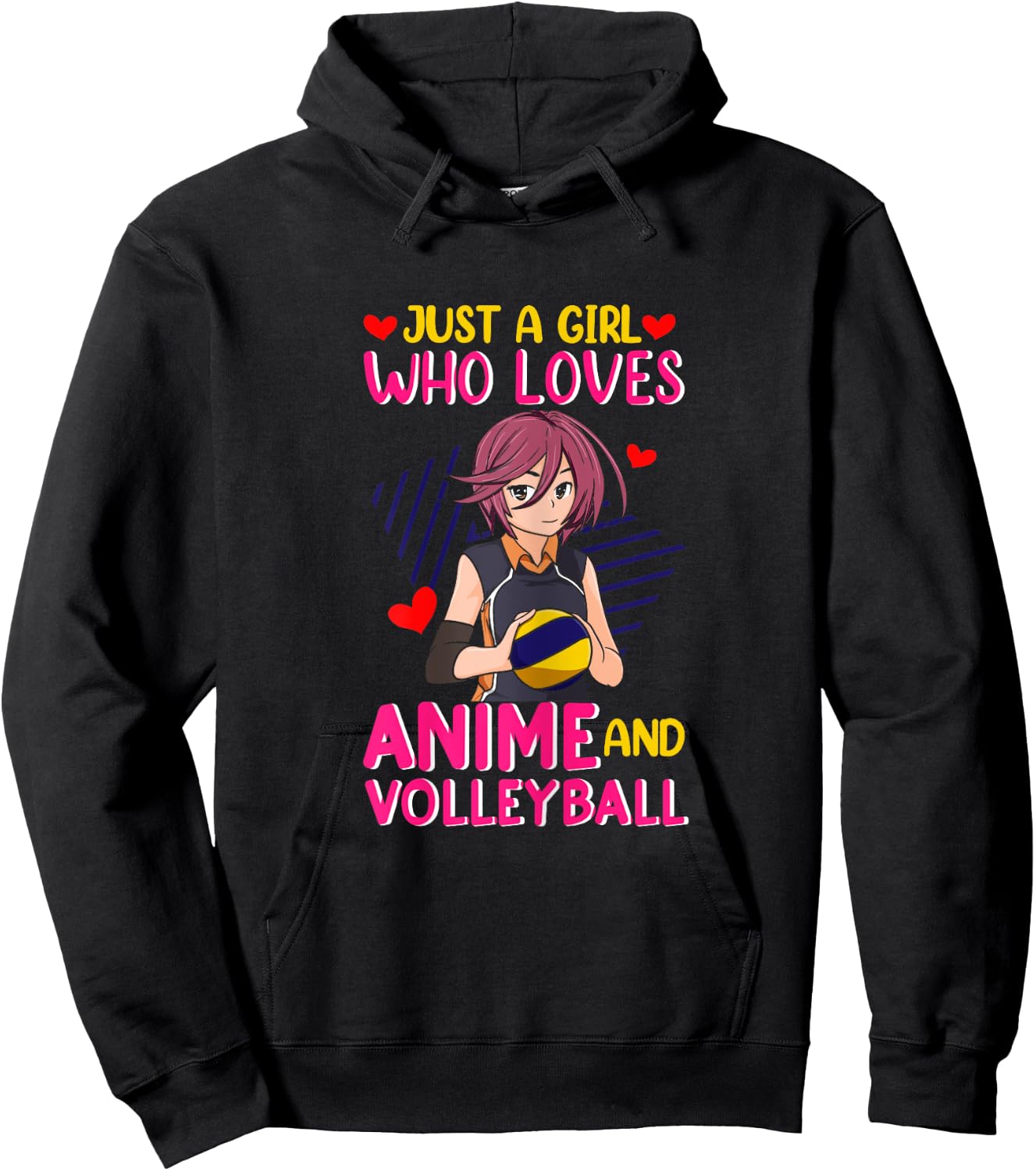 Just A Girl Who Loves Anime and Volleyball - Kawaii Hoodie - Hoodie | Black