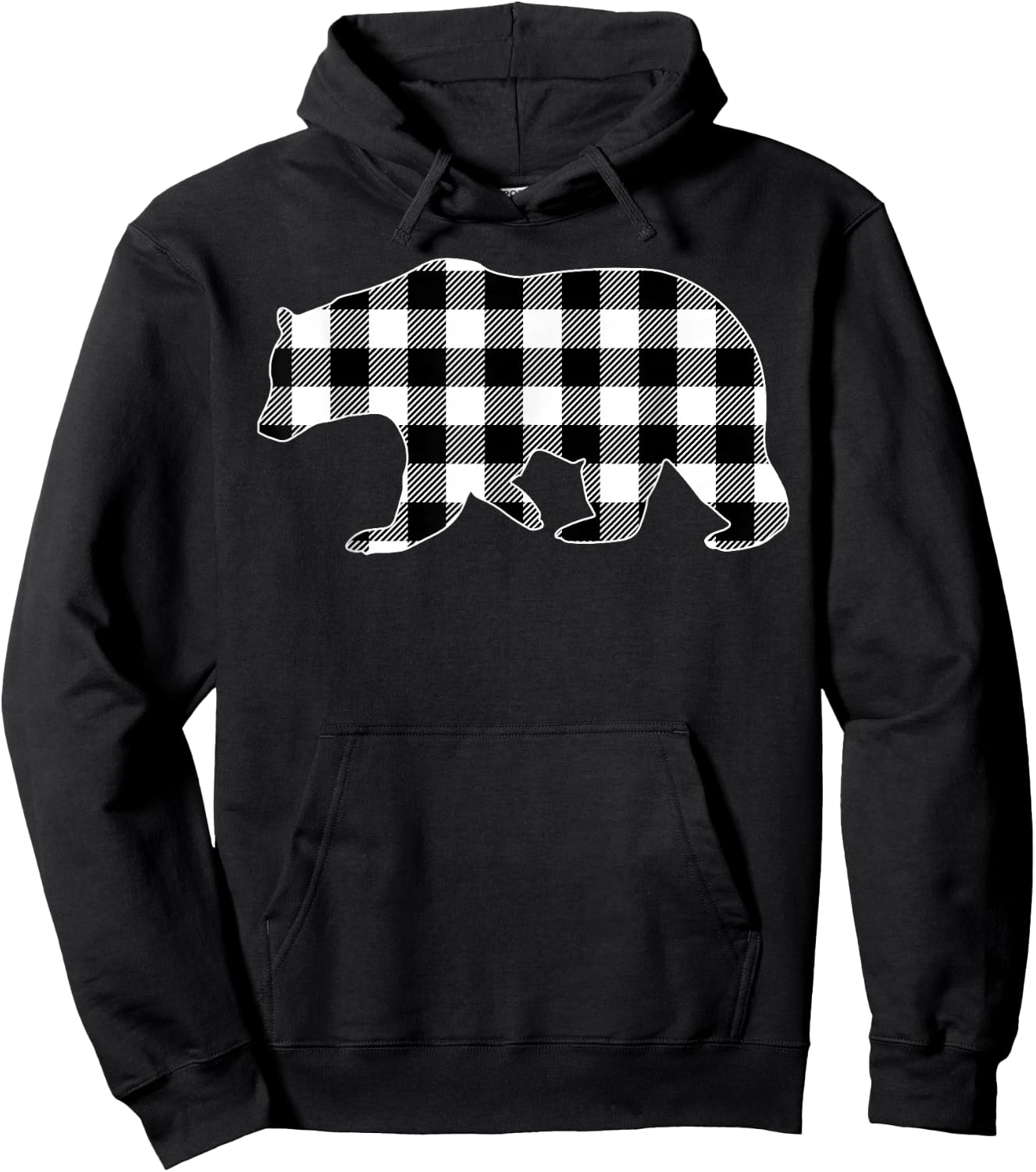 Black and White Buffalo Plaid Bear Christmas Pajama Hoodie - Hoodie | Black