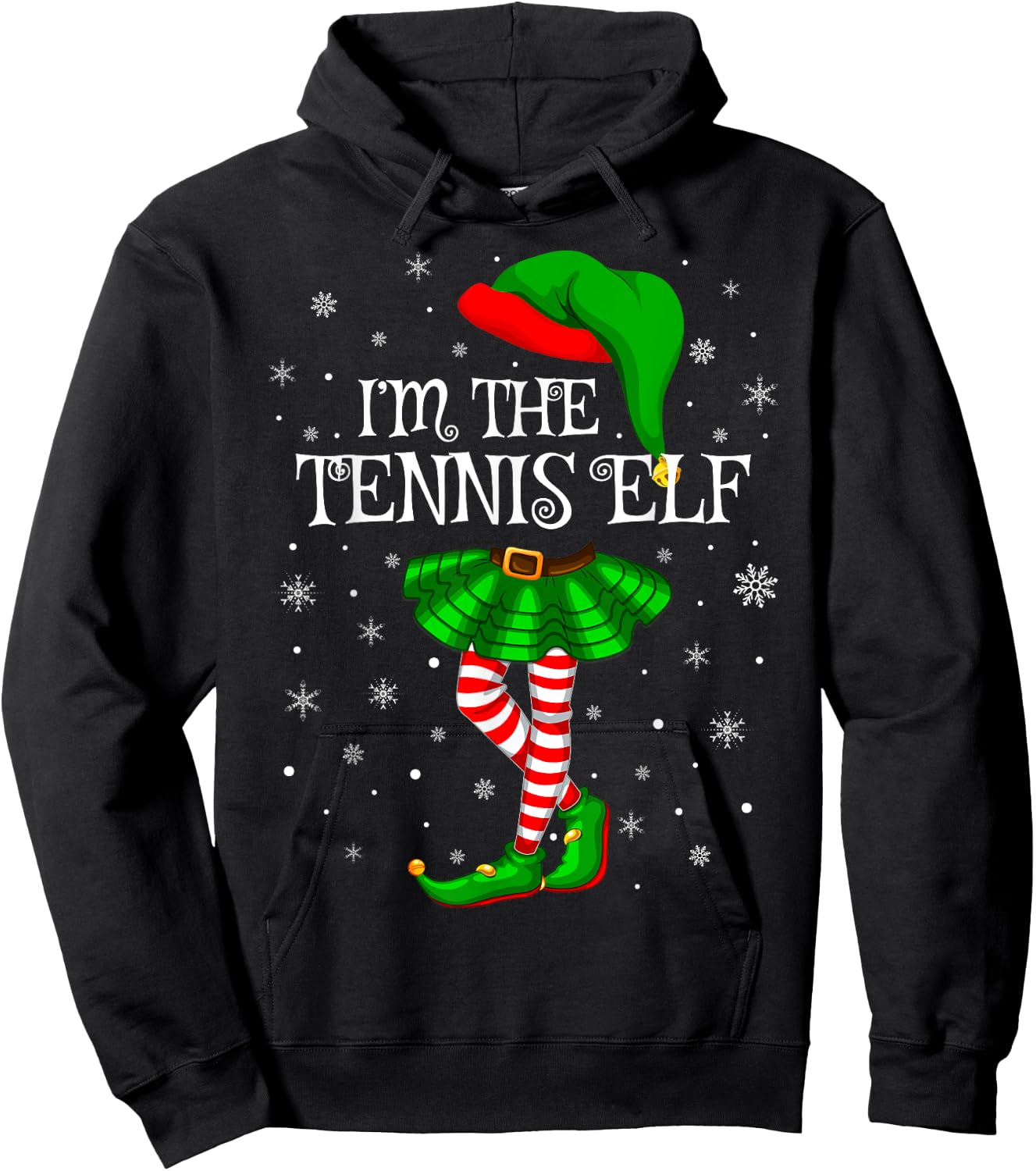 Tennis Elf Christmas Matching Family Women Girls Elf Hoodie - Hoodie | Black