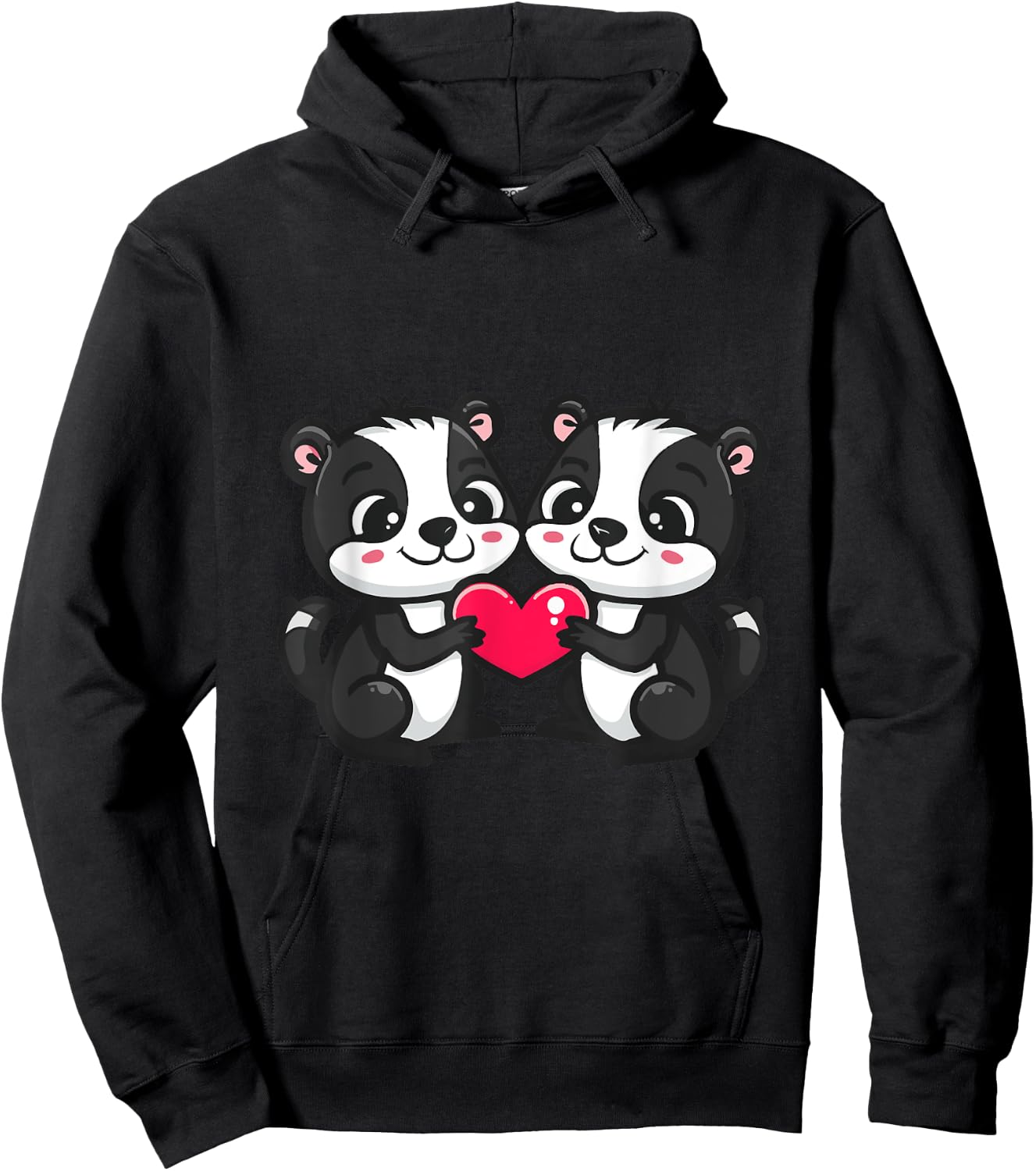 Cute Skunk in Love Couple Heart | Valentines Day Hoodie - Hoodie | Black