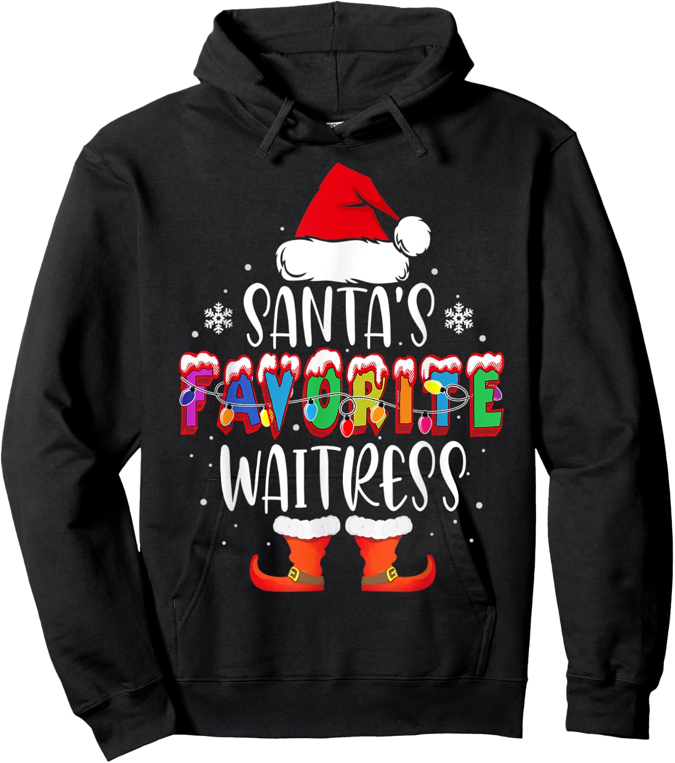 Santa's Favorite Waitress Funny Christmas Santa Gift Hoodie - Hoodie | Black