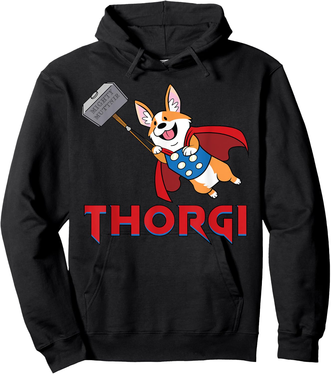 Thorgi and the Mighty Muttnir Corgi Norse God Parody Hoodie - Hoodie | Black