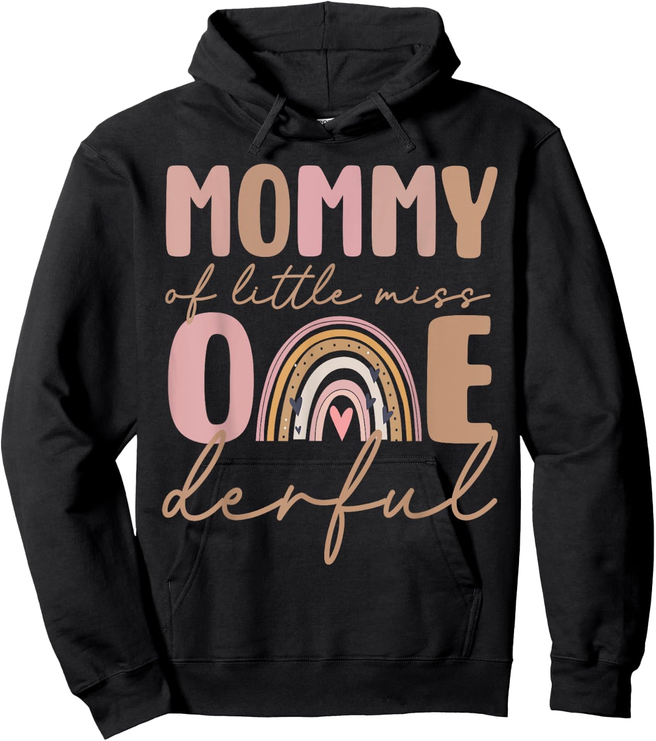 Mommy of Little Miss Onederful First Birthday Boho Rainbow Hoodie - Hoodie | Black