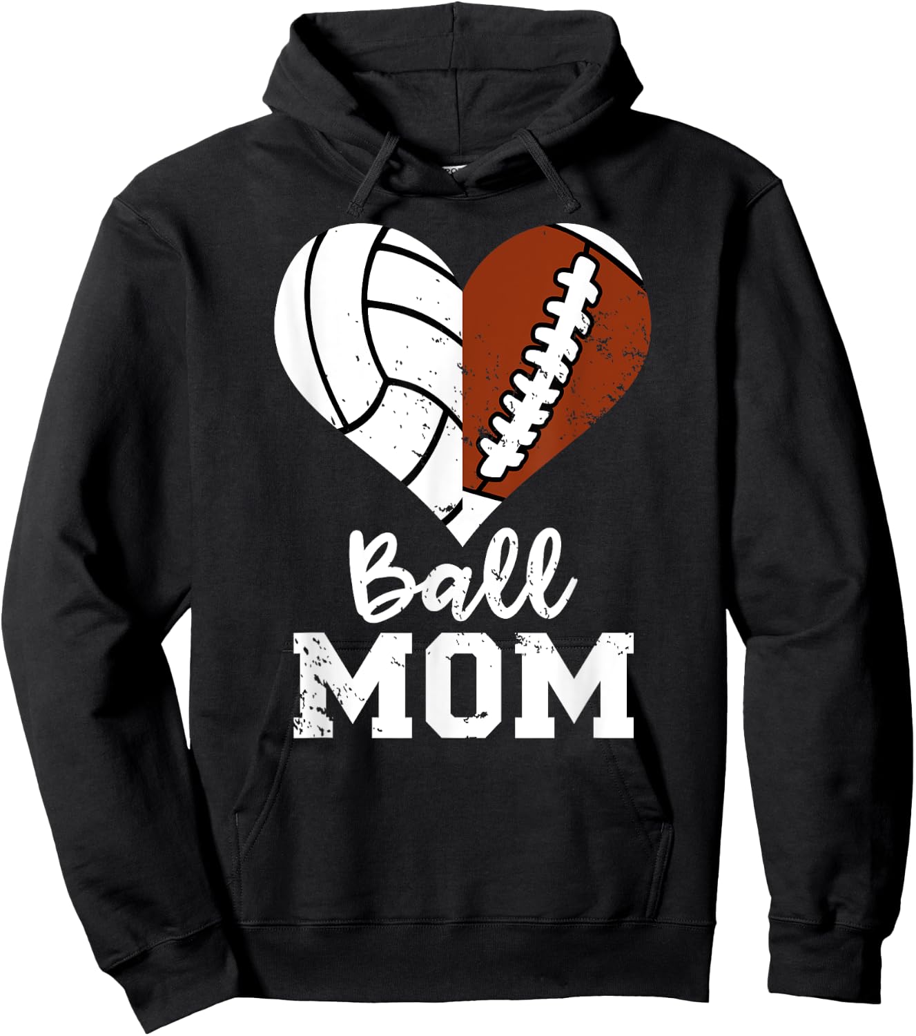 Ball Mom Heart Funny Football Volleyball Mom Hoodie - Hoodie | Black