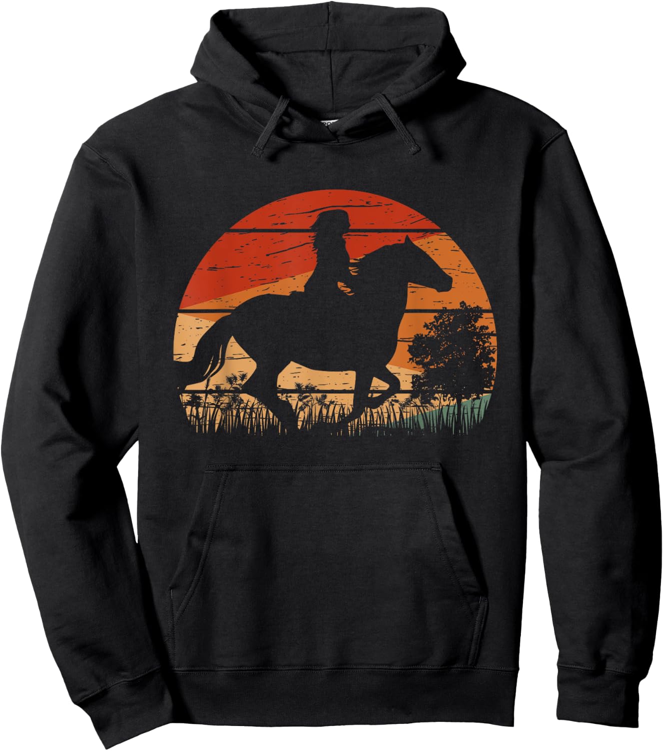 Girl Horse Riding Retro Style Vintage Cowgirl Rodeo Ranch Hoodie - Hoodie | Black
