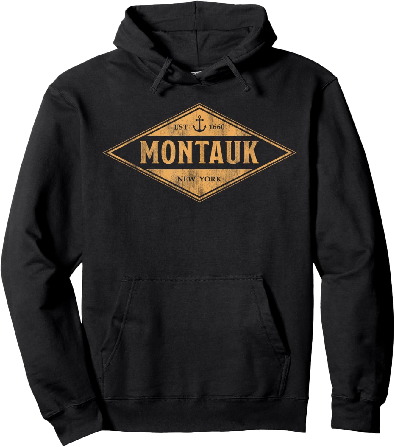 Montauk New York Souvenir Vacation Vintage Badge Hoodie - Hoodie | Black