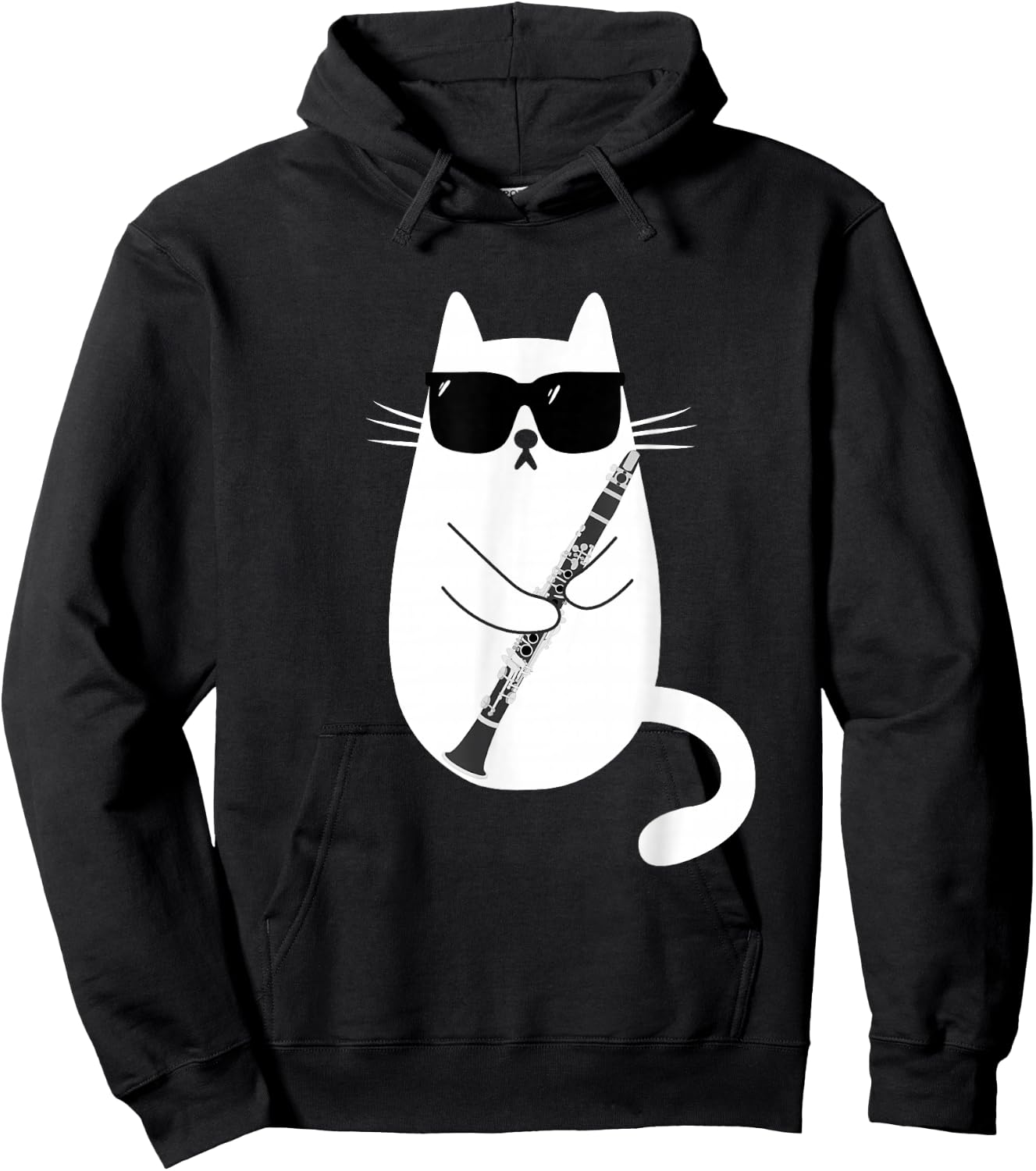 Funny Cat Wearing Sunglasses Playing Clarinet Musician Hoodie - Hoodie | Black