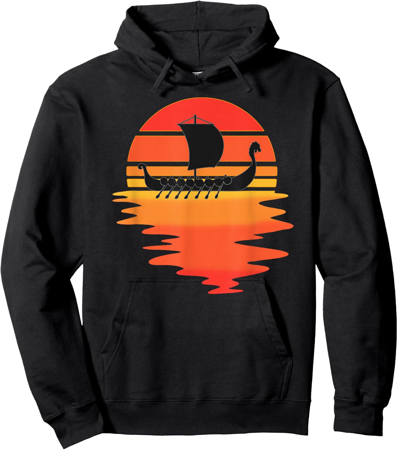 Retro Viking Ship - Cool Water Sunset Ancient Norse Hoodie - Hoodie | Black