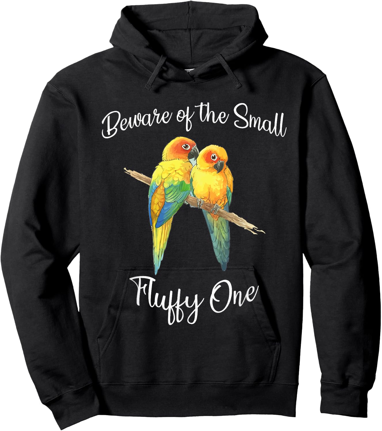 Sun Conure Beware Of Small Conure Parrot Fluffy One Hoodie - Hoodie | Black