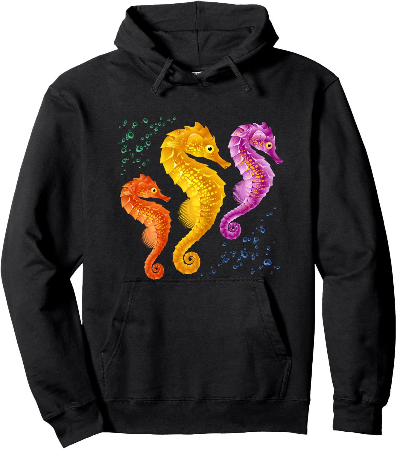 Girls Seahorse Retro Vintage Marine Fish Hoodie - Hoodie | Black