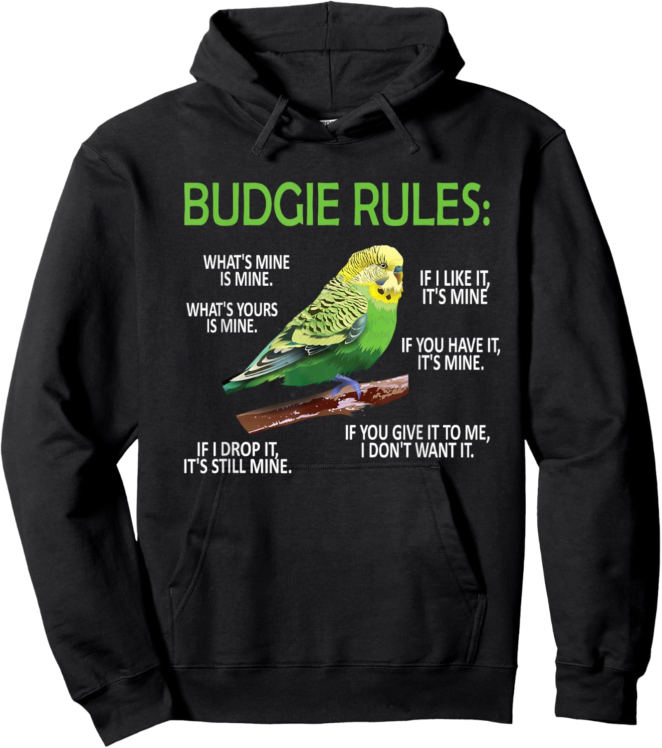 Budgie Rules | Budgie Lover Parakeet Bird Budgerigar Hoodie - Hoodie | Black