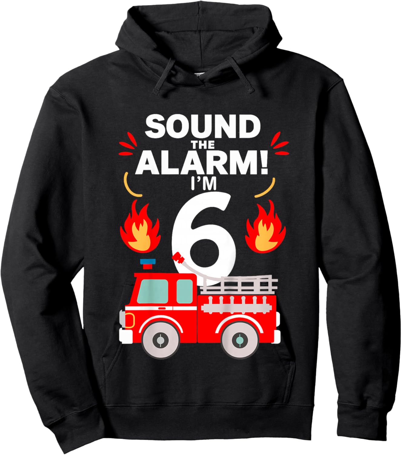 Kids 6th Birthday Fire Truck 6 Year Old Birthday Boy Firefighter Hoodie - Hoodie | Black