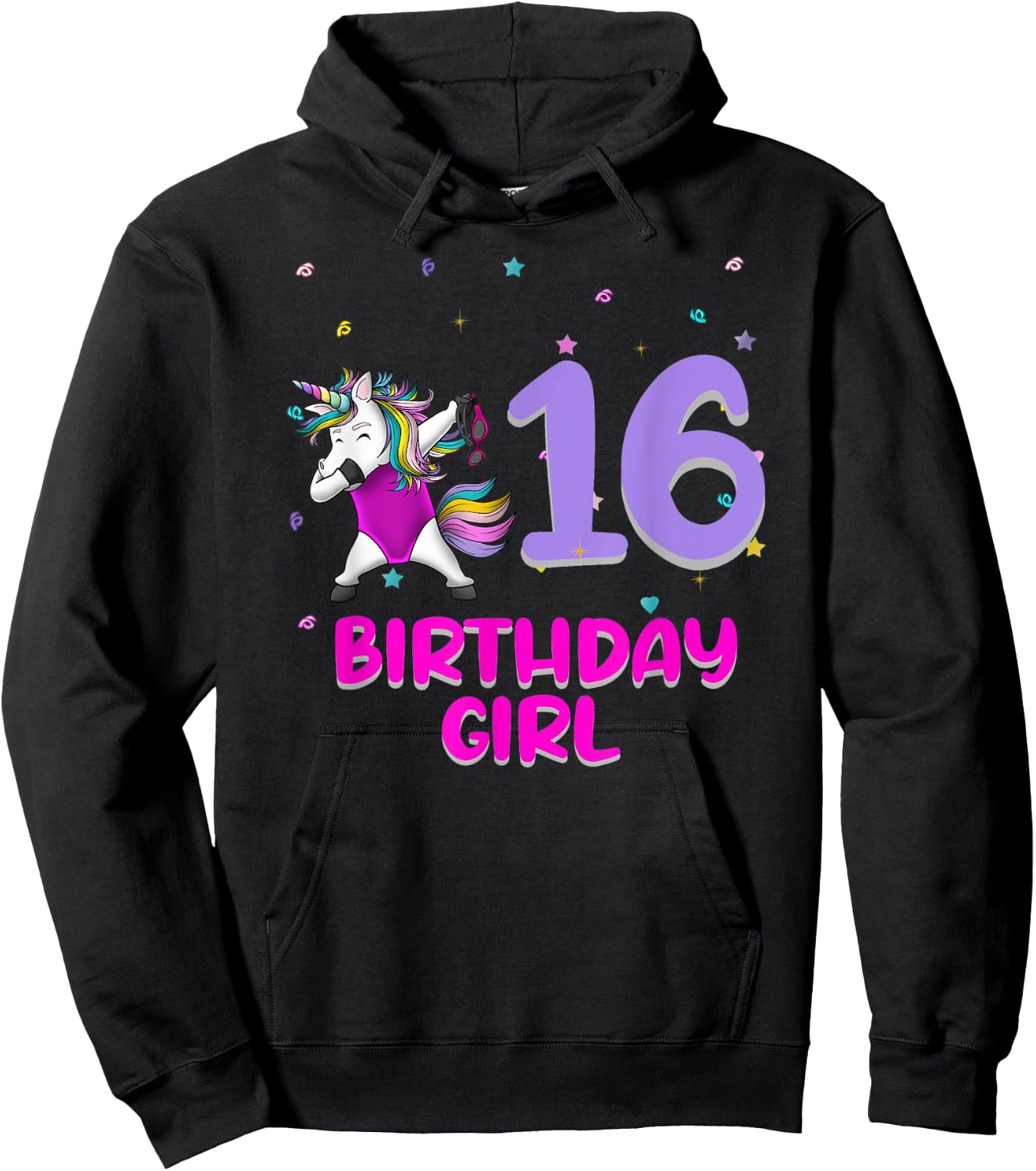 Unicorn Swimsuit 16th Birthday Girl Love Funny 16 Years Old Hoodie - Hoodie | Black