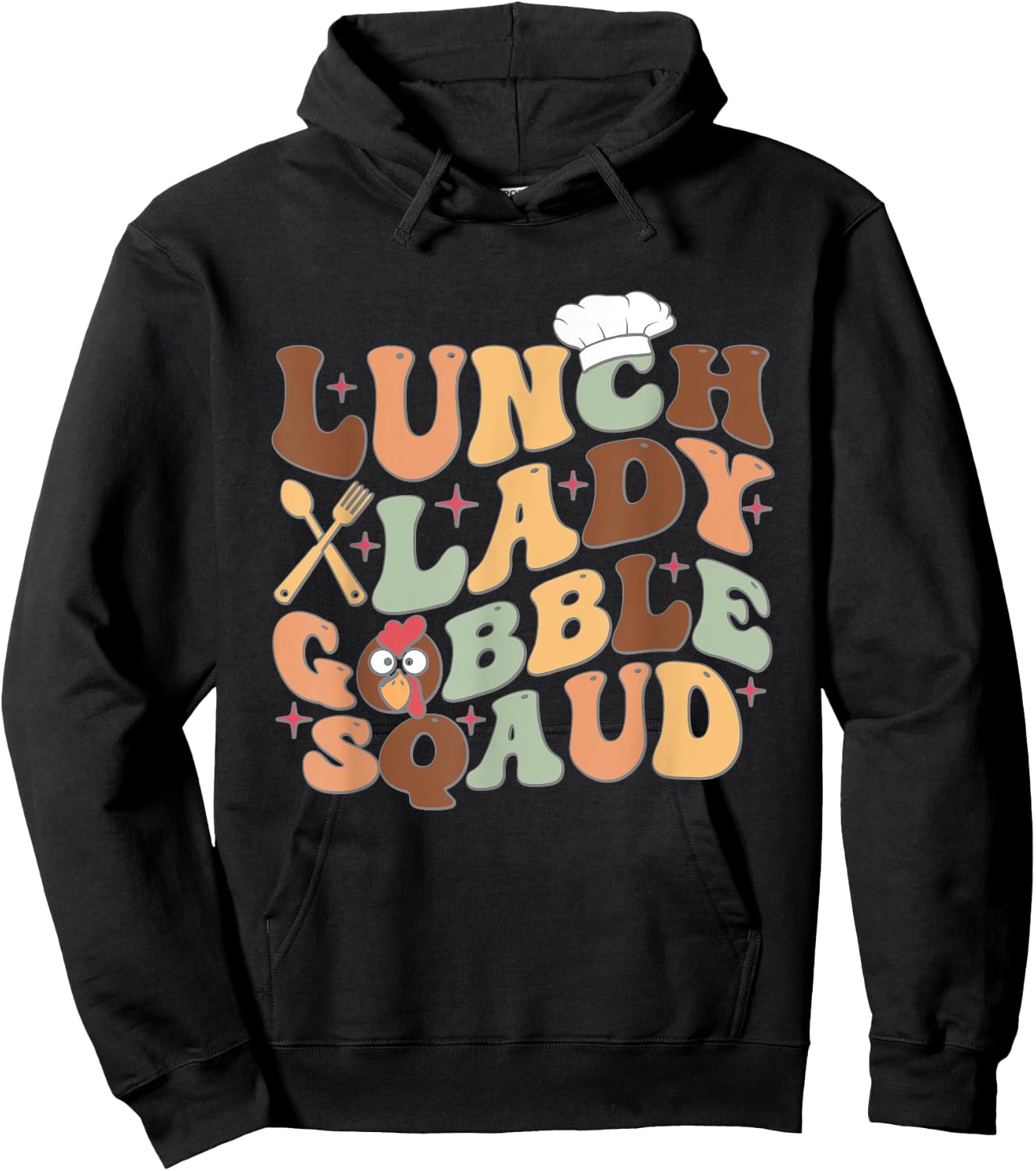 Lunch Lady Gobble Squad Thanksgiving Turkey Lunch Lady Hoodie - Hoodie | Black