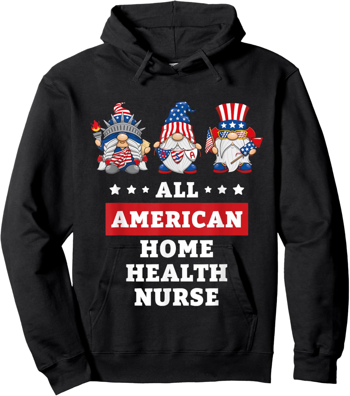 Home Health Nurse Gnomes July 4th American Flag USA Hoodie - Hoodie | Black