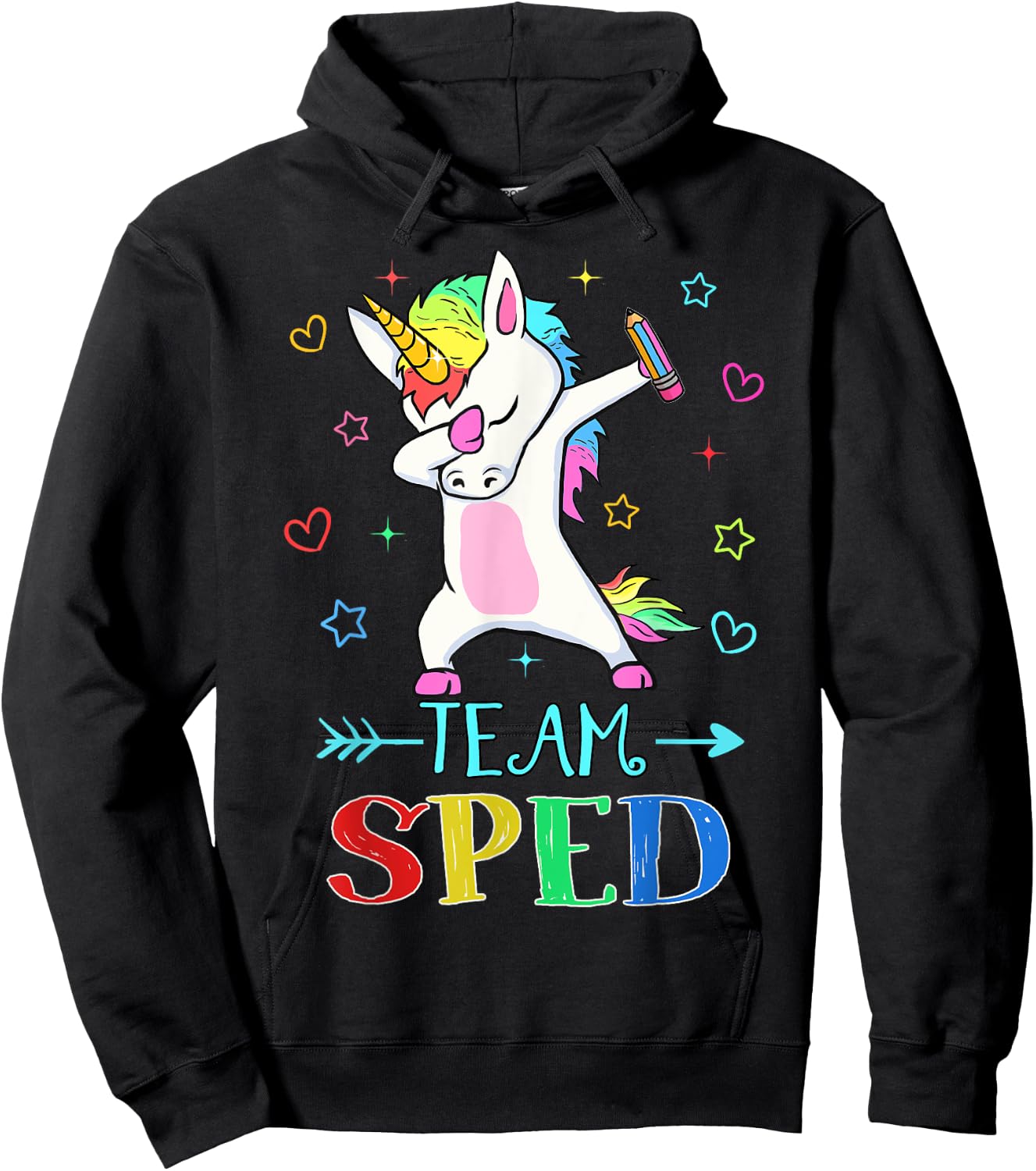 Team Sped Dabbing Unicorn Funny Back To School Gift Hoodie - Hoodie | Black