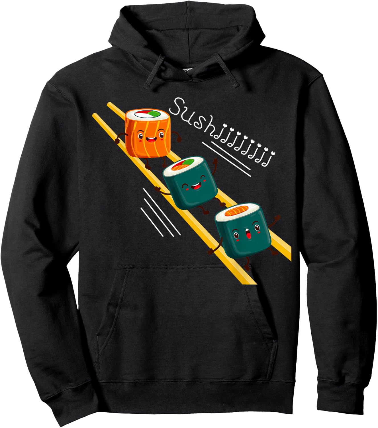 Funny Happy Cute Sushi Anime character Kawaii Japaneses Food Hoodie - Hoodie | Black