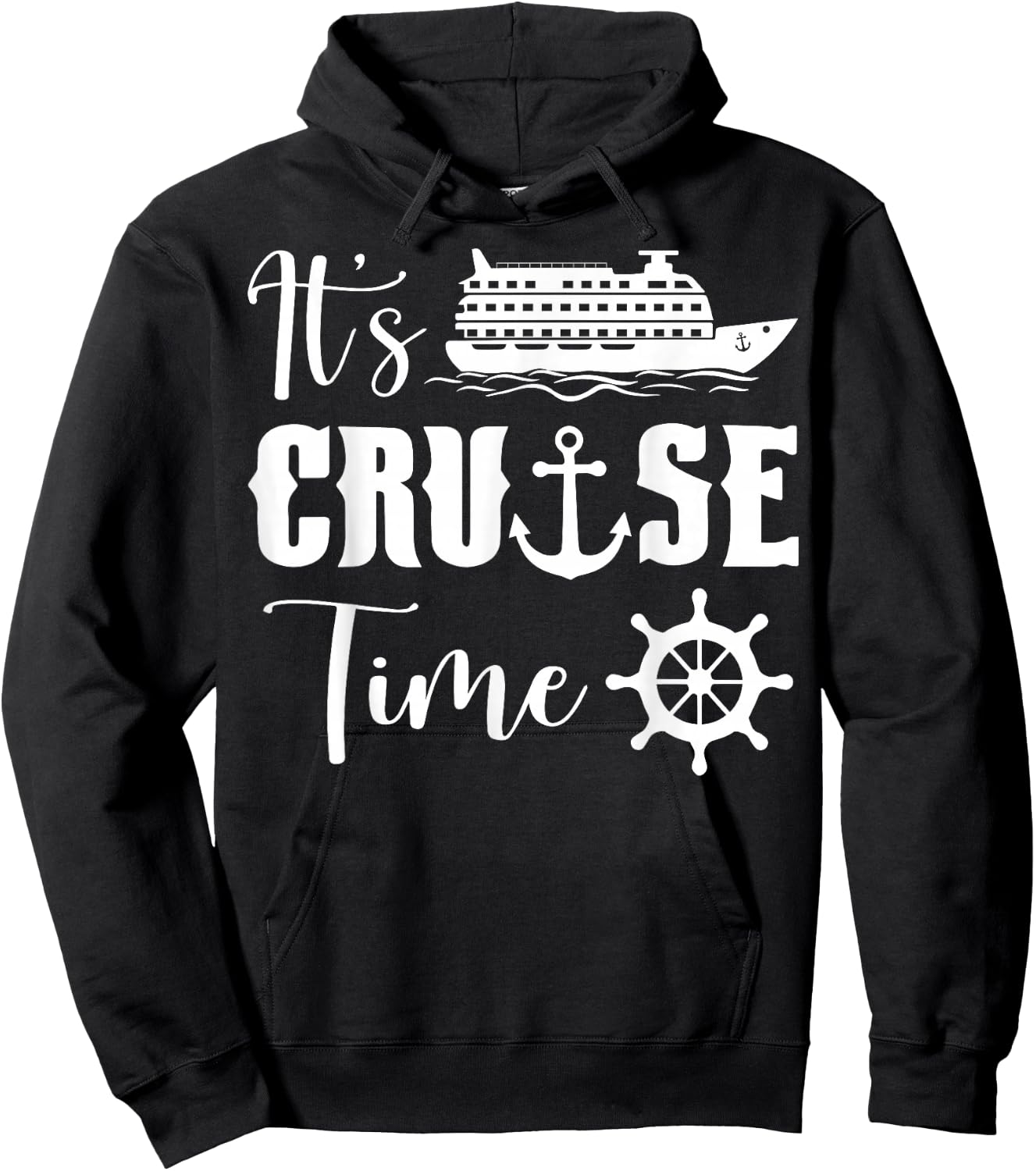 Funny It's Cruise Time Shirt - Black - Small - Short Sleeve - Cotton Blend - Exclusive Novelly Design, Embroidery Hoodie - Hoodie | Black