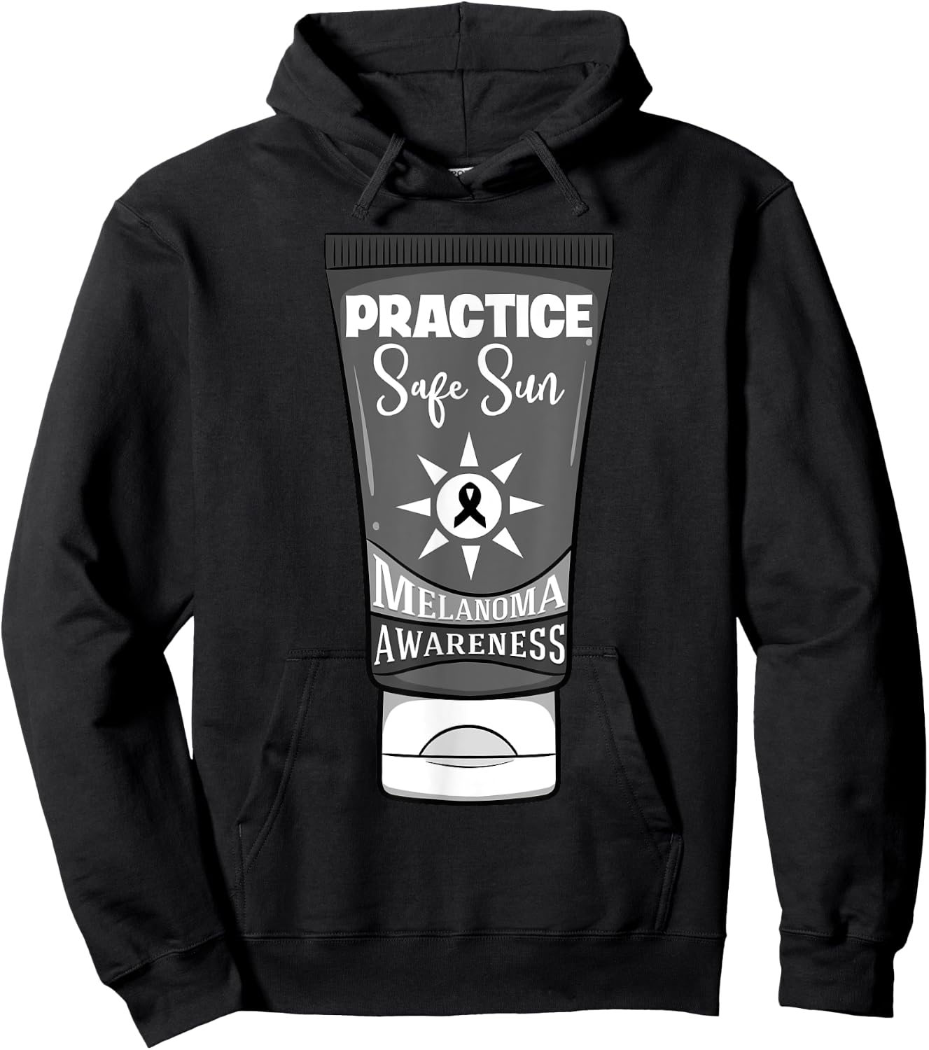 Practice Safe Sun Melanoma Awareness Skin Cancer Ribbon Hoodie - Hoodie | Black