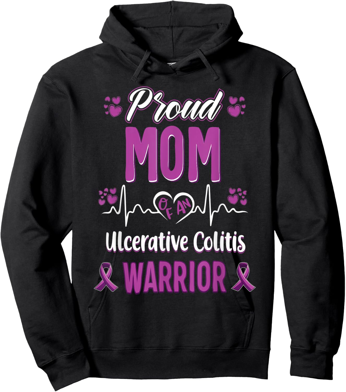 proud Mom ulcerative colitis warrior awareness ribbon Hoodie - Hoodie | Black