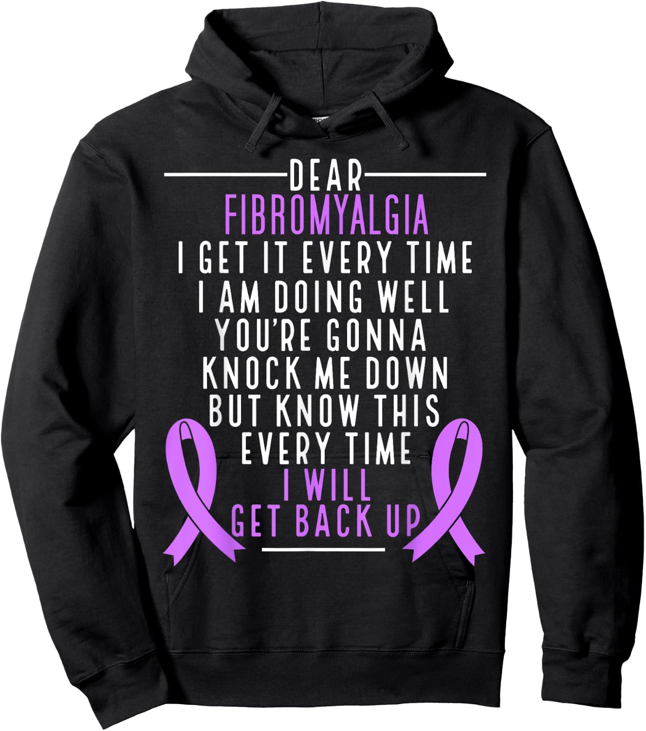 Fibro Warrior I will get back up Fibromyalgia Awareness Hoodie - Hoodie | Black