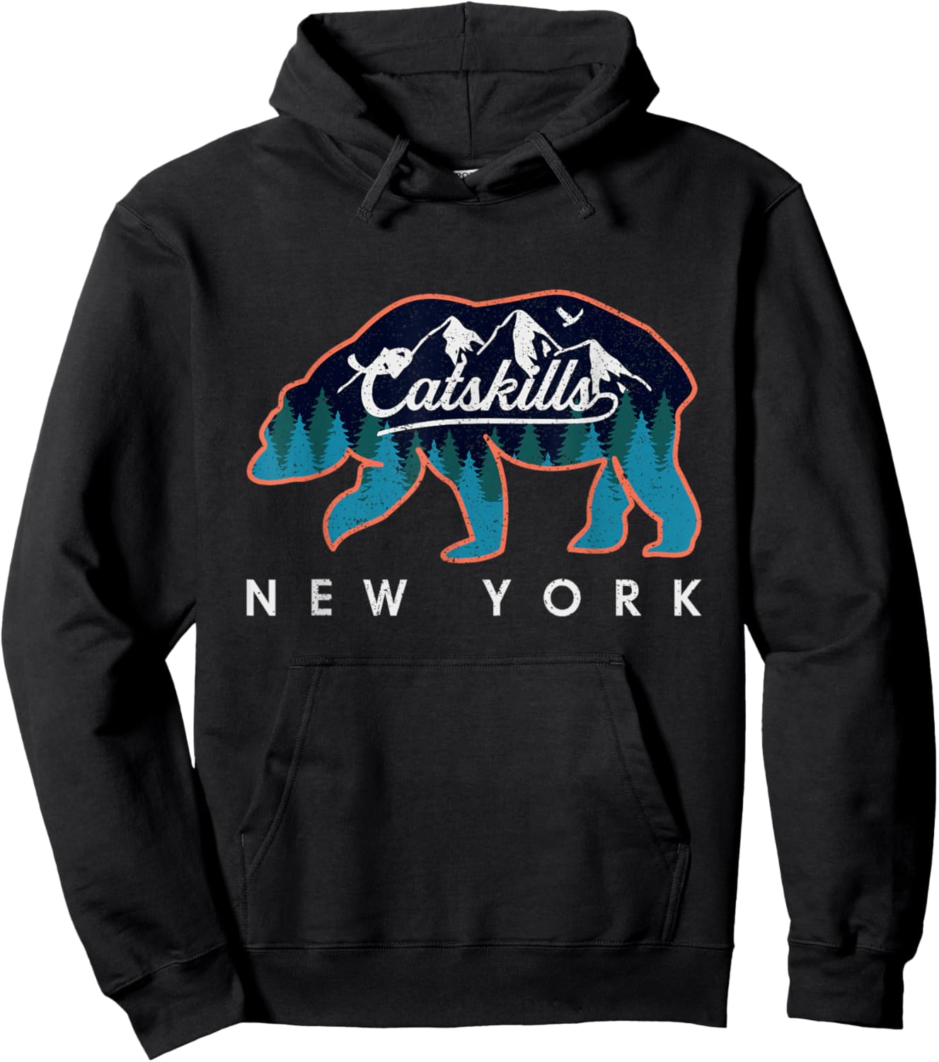 Catskill Mountains Inside A Bear Silhouette Vintage Outdoor Hoodie - Hoodie | Black