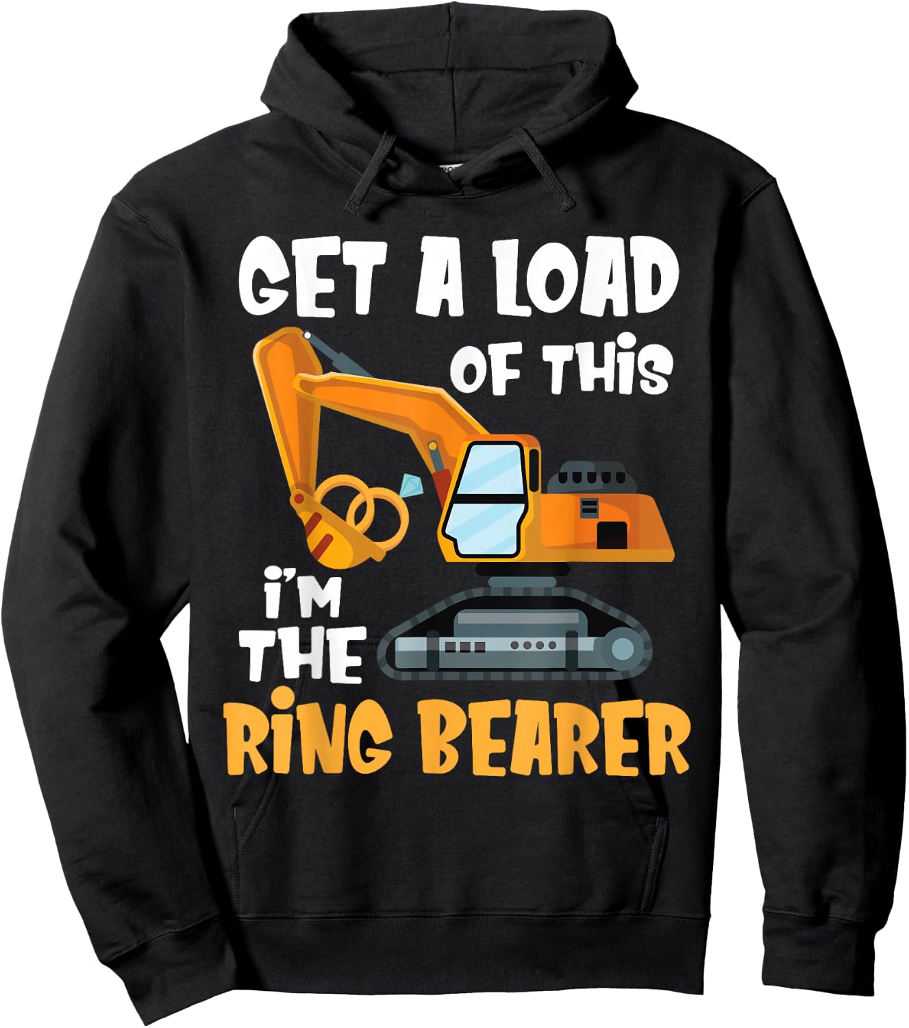 Funny Wedding Party Ring Bearer Excavator Boys Ring Bearer Hoodie - Hoodie | Black