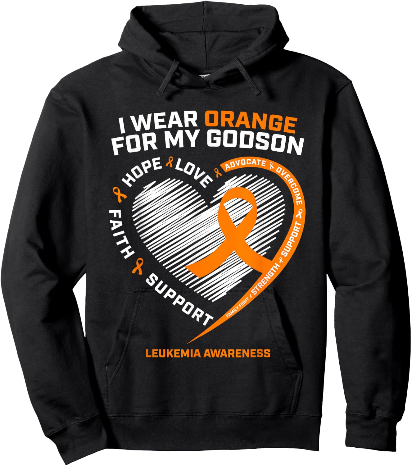 I Wear Orange For My Godson Leukemia Cancer Awareness Heart Hoodie - Hoodie | Black