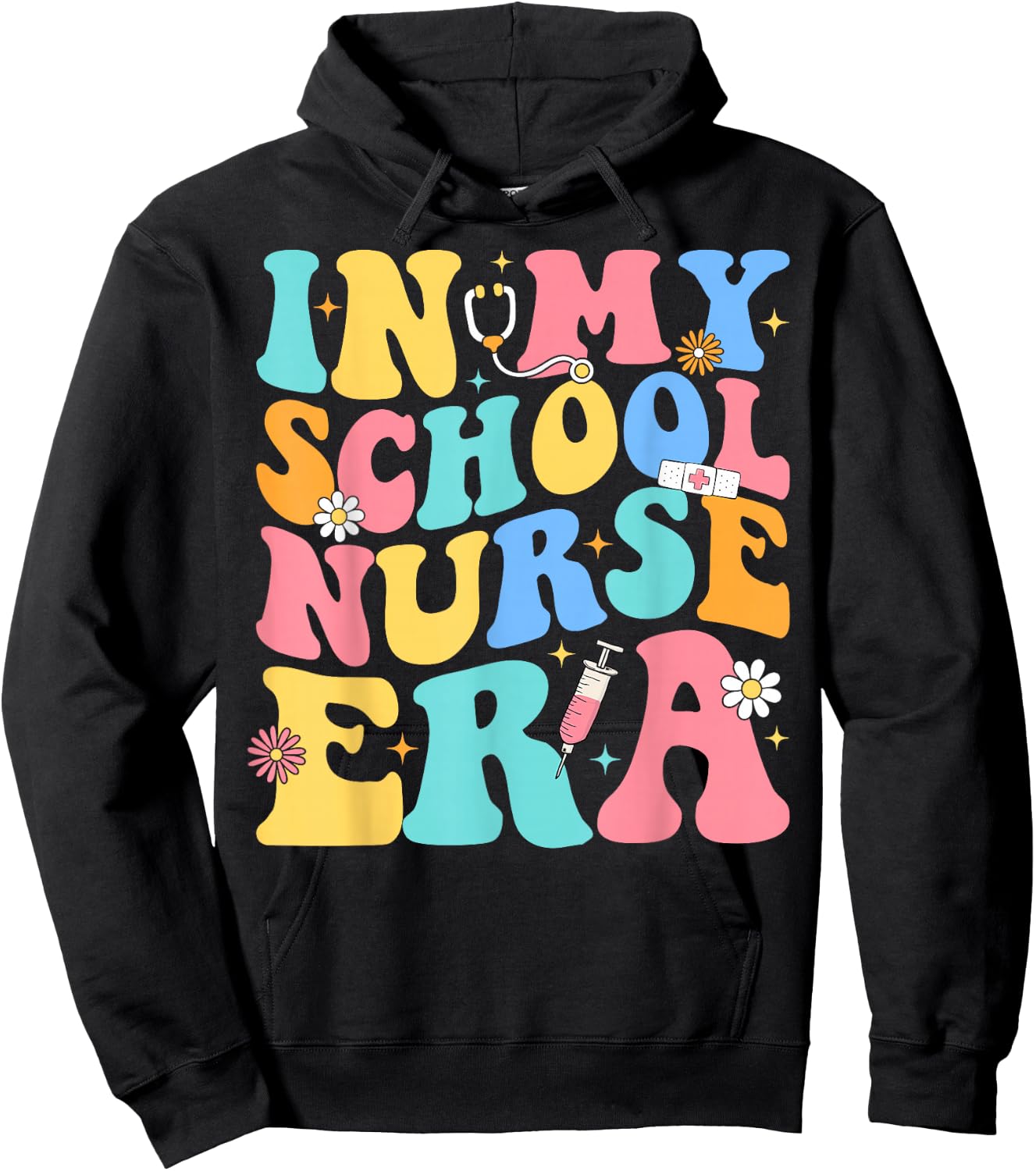 Groovy In My School Nurse Era Nursing School Graduation Hoodie - Hoodie | Black