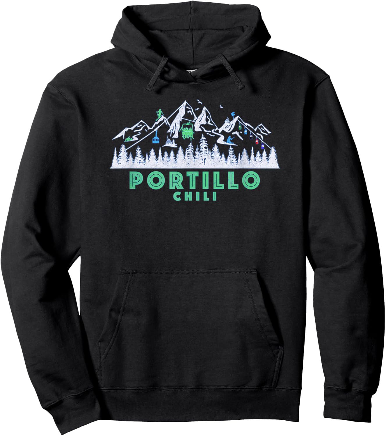 Retro Portillo, Chili Illustration - Vintage Snow Ski Hoodie - Hoodie | Black