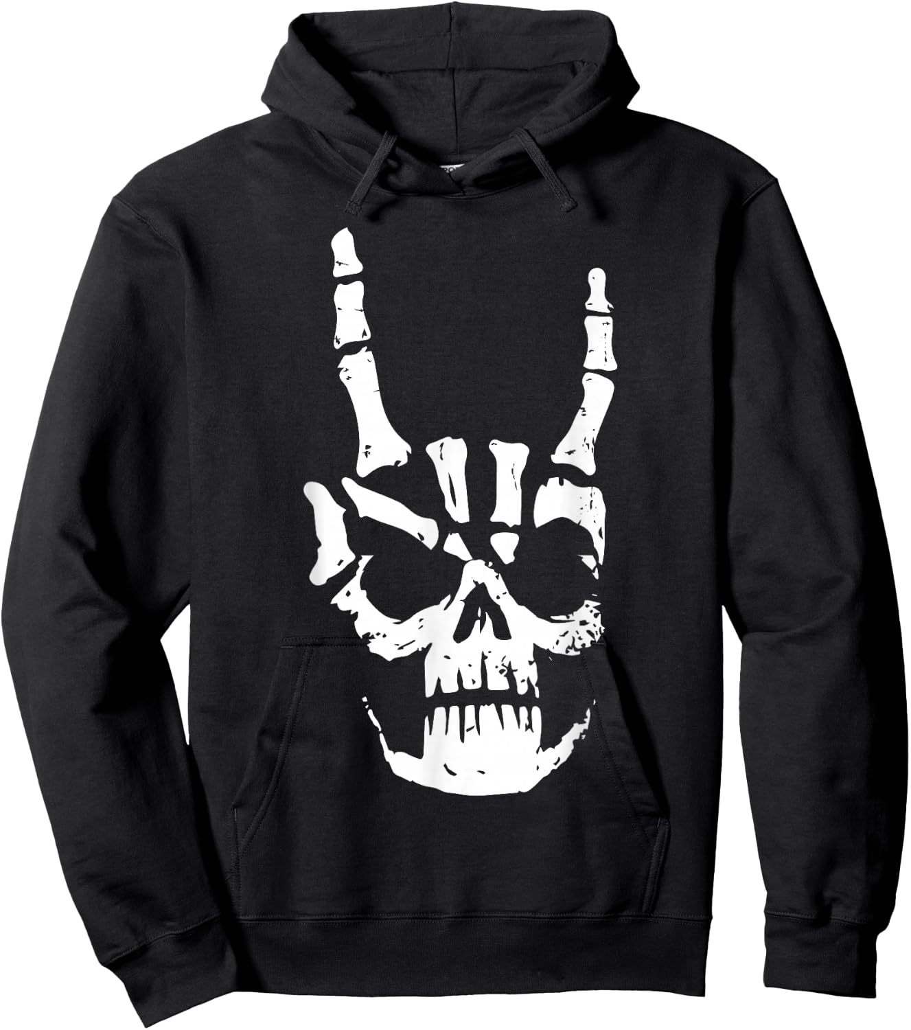 Hard Rock Skull Horn Hands Heavy Metal Gothic Hoodie - Hoodie | Black