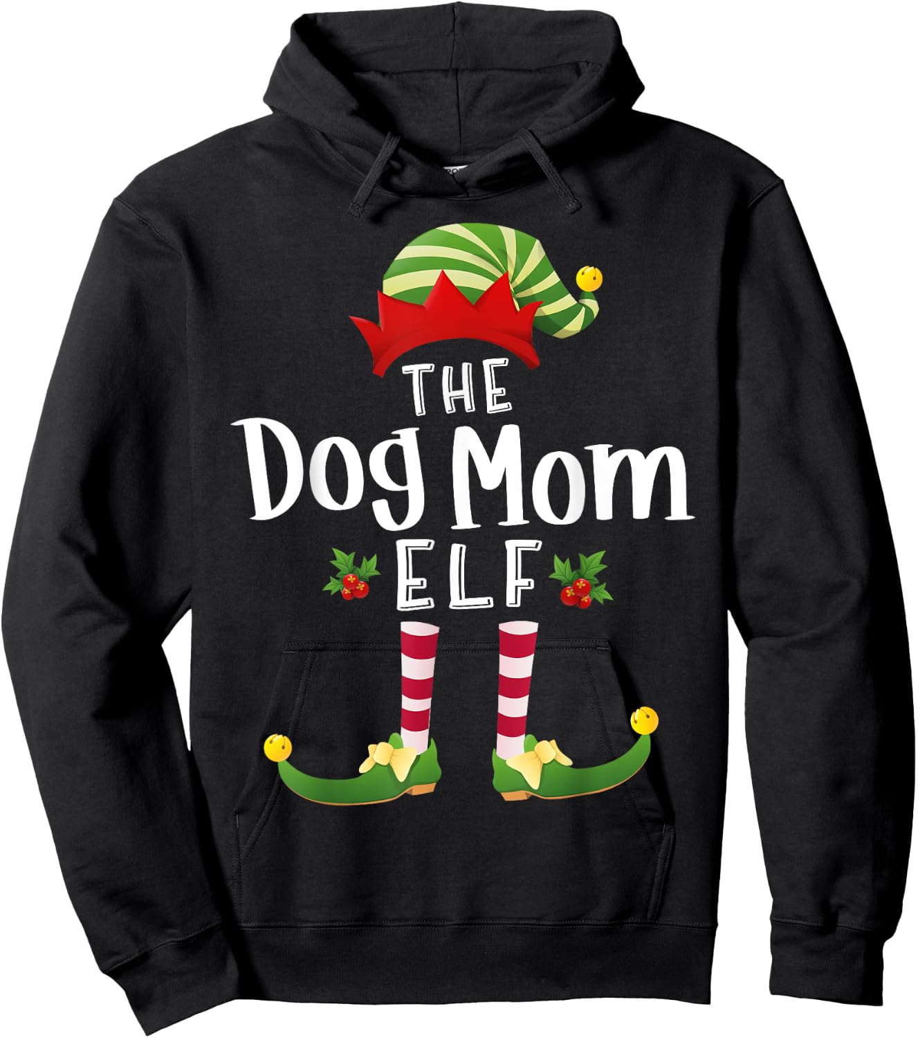 Dog Mom Christmas Elf Matching Pajama X-Mas Party Hoodie - Hoodie | Black