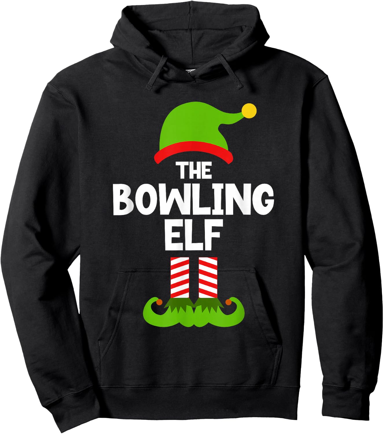 Funny The Bowling Elf Christmas Family Pajama Player Bowler Hoodie - Hoodie | Black