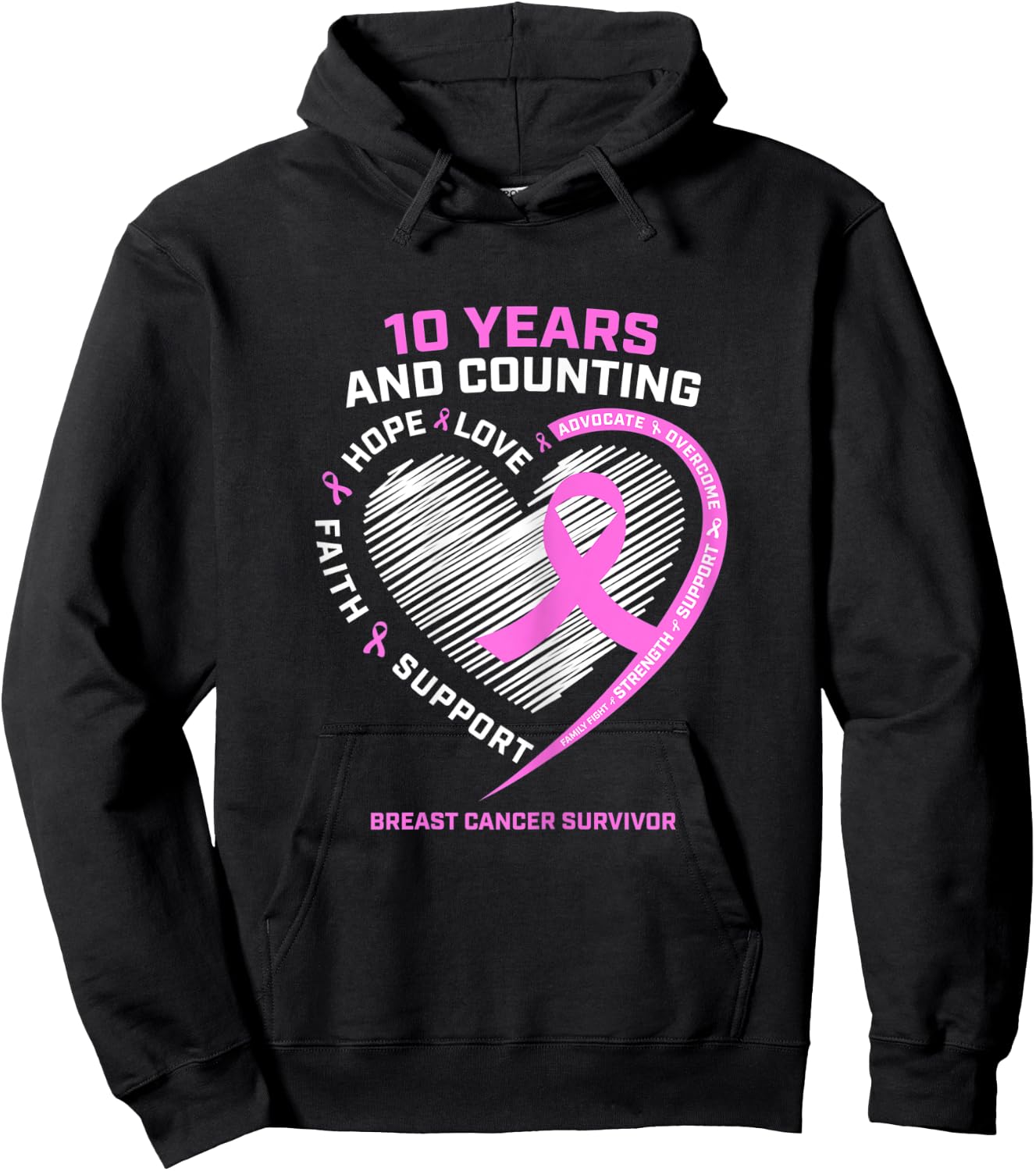 10 Year Breast Cancer Survivor Gifts Warrior Fight Awareness Hoodie - Hoodie | Black