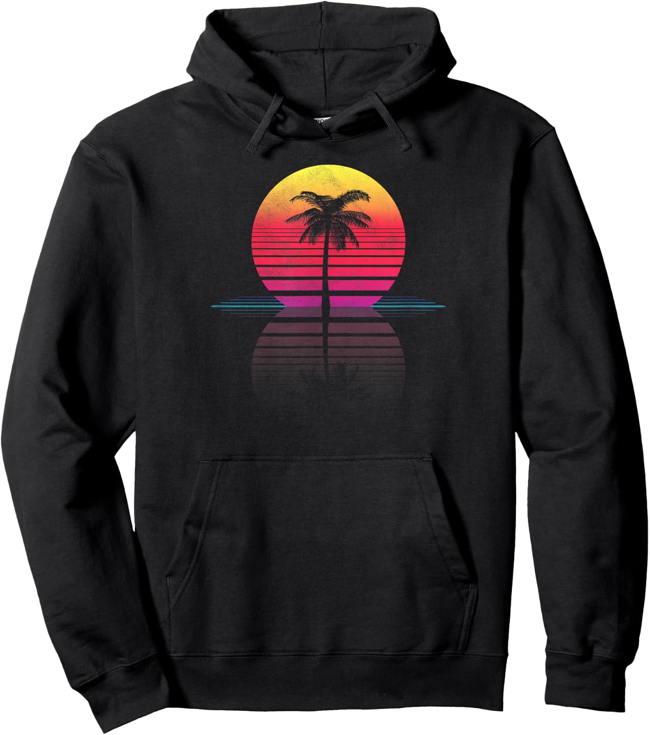 Vintage 80s 90s Retro Surf Outrun Sun Synthwave Palm Tree Hoodie - Hoodie | Black