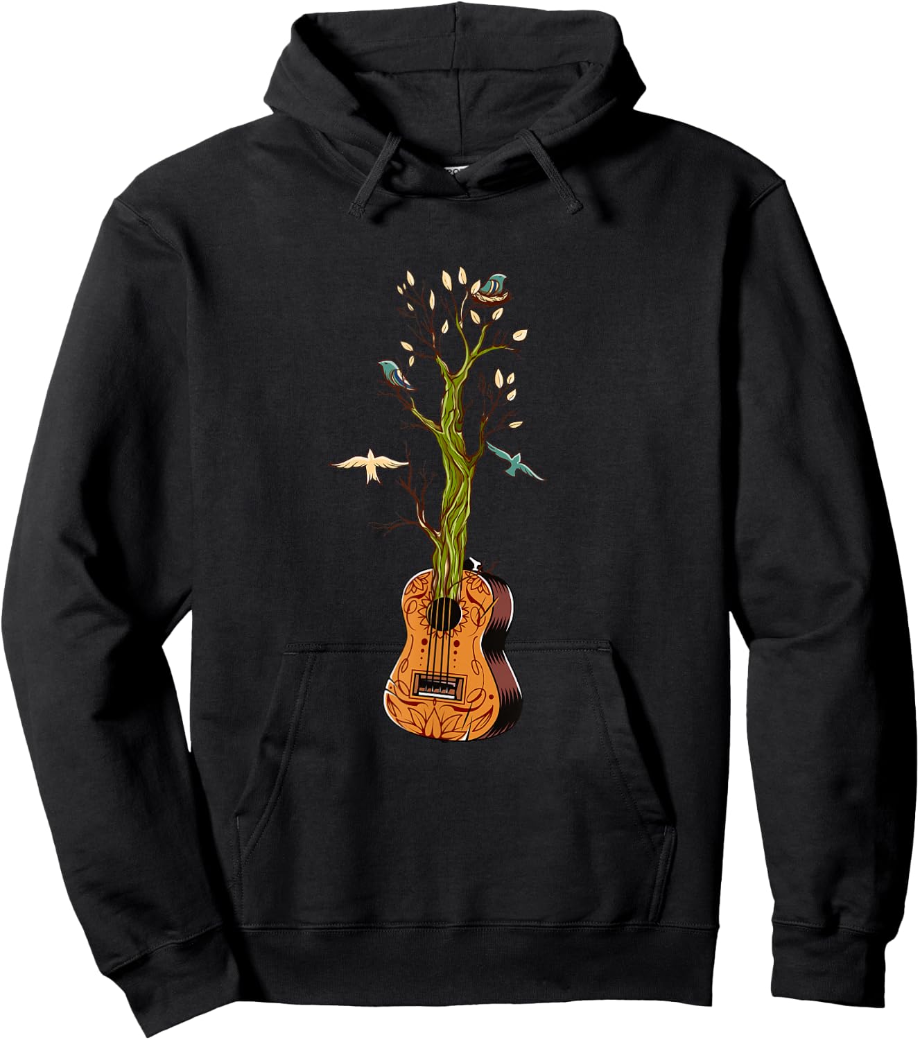 Flowers Birds Tree Nature Guitar Hoodie - Hoodie | Black