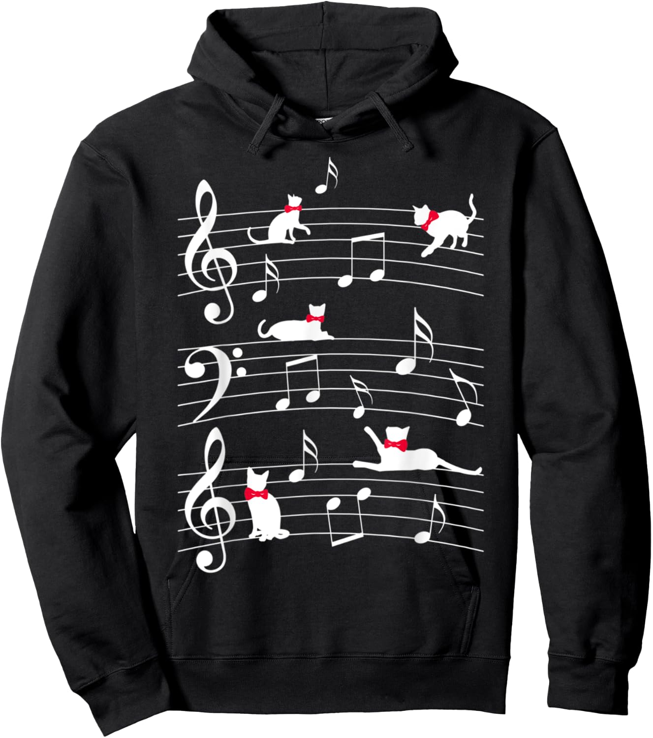 Cute catts play with music notes catt Hoodie - Hoodie | Black