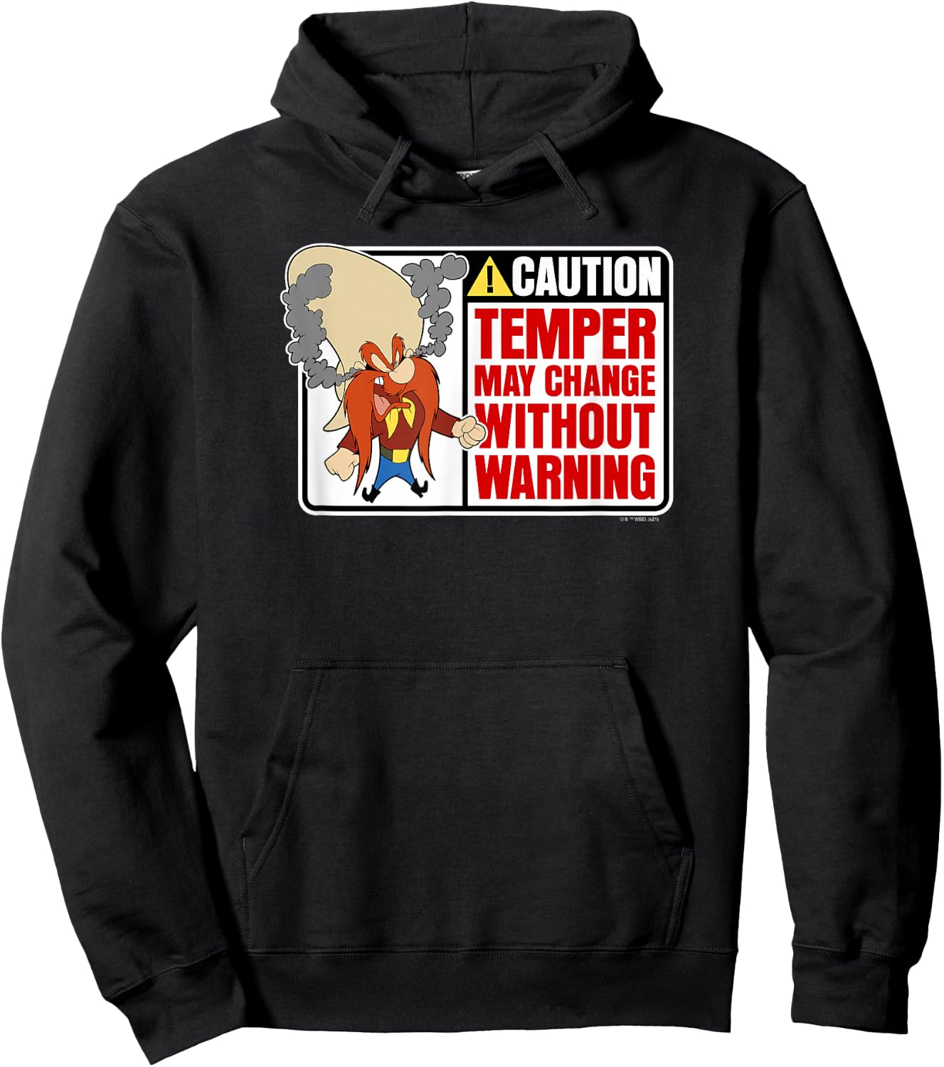 Looney Tunes Yosemite Sam Caution Temper May Change Sign Hoodie - Hoodie | Black