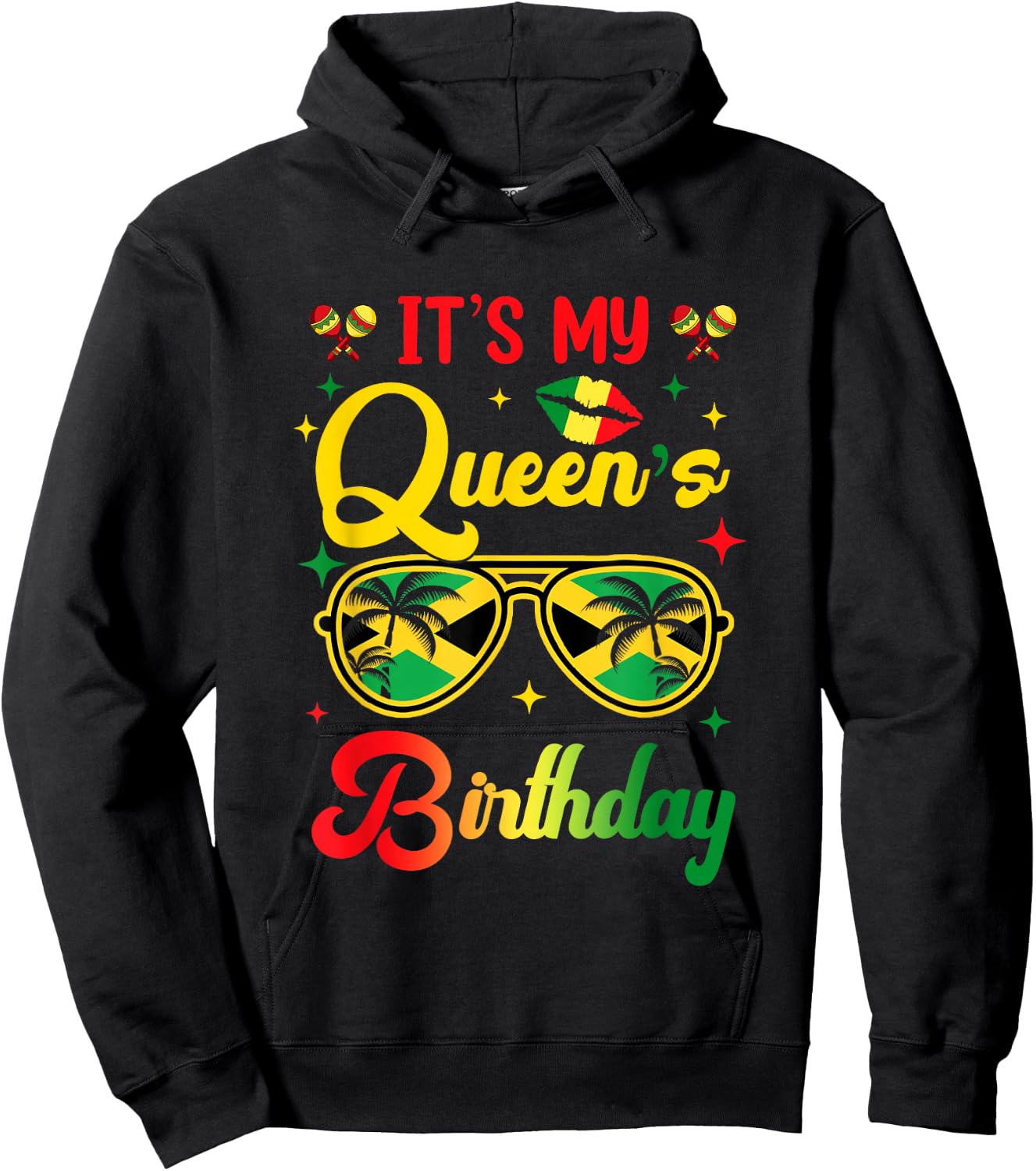 It's My Queen's Birthday Jamaica Birthday Girl Party Hoodie - Hoodie | Black