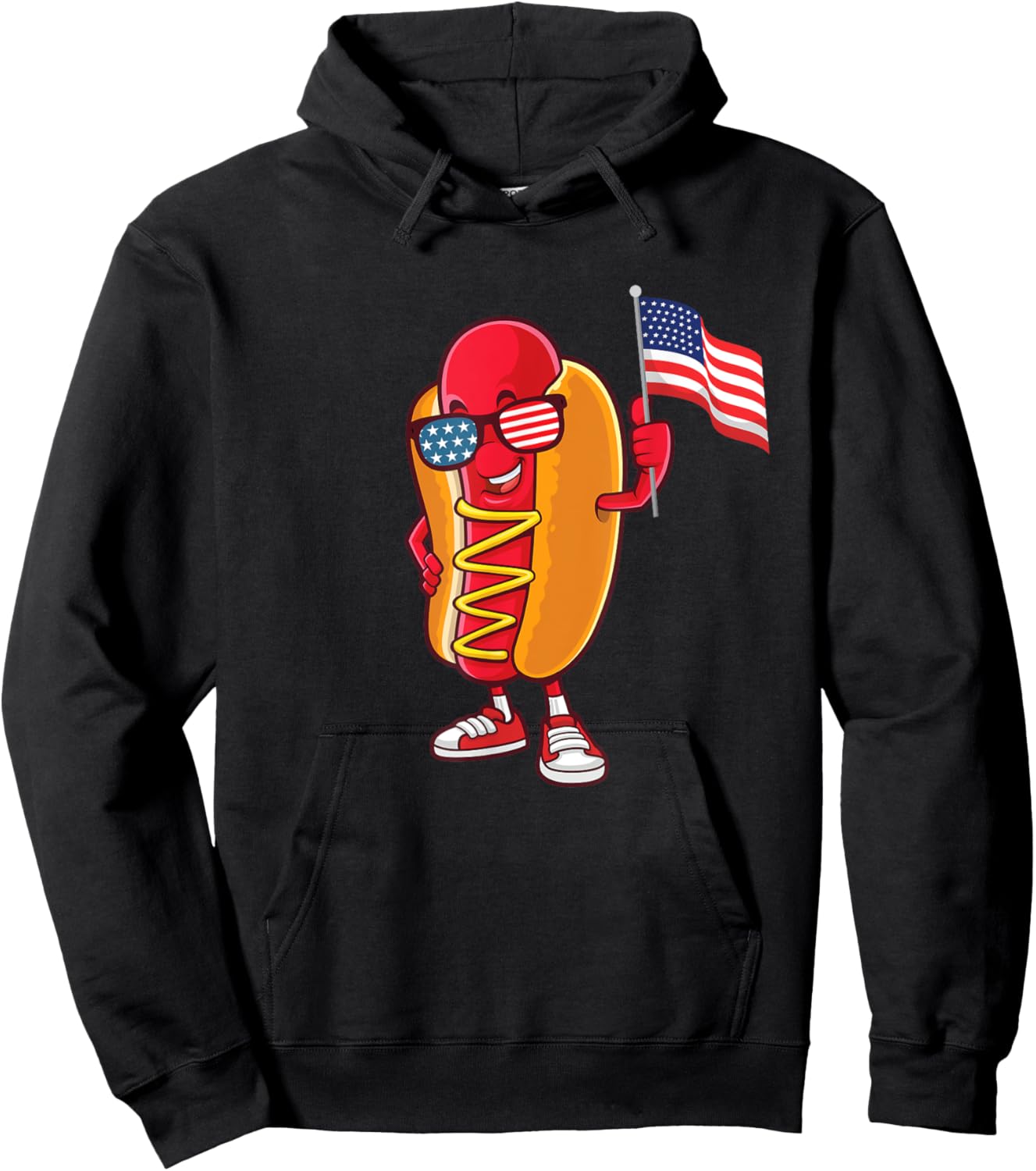 Patriotic Hot Dog - USA American Flag 4th of July Fourth Hoodie - Hoodie | Black