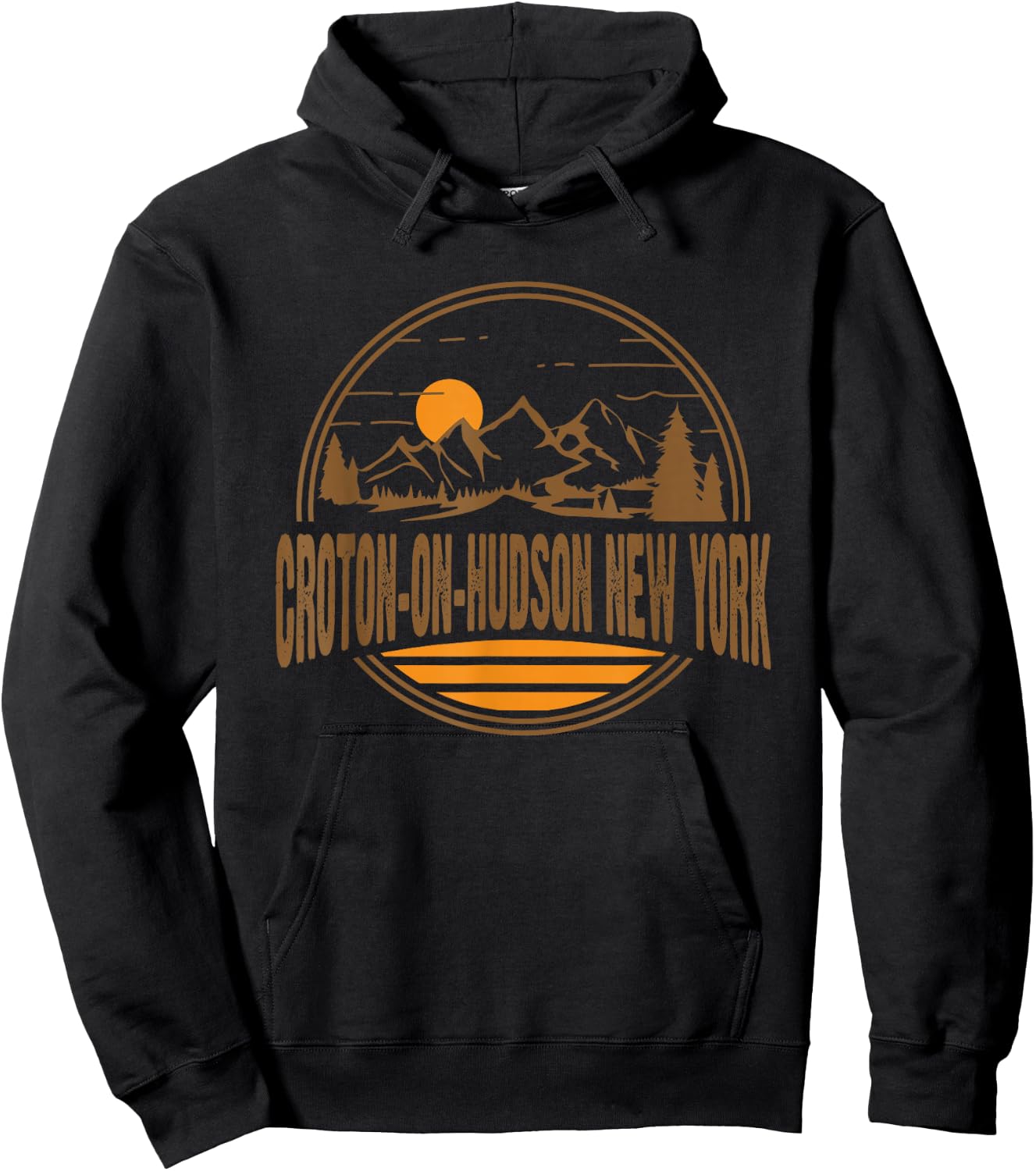 Vintage Croton-on-Hudson New York Mountain Hiking Print Hoodie - Hoodie | Black