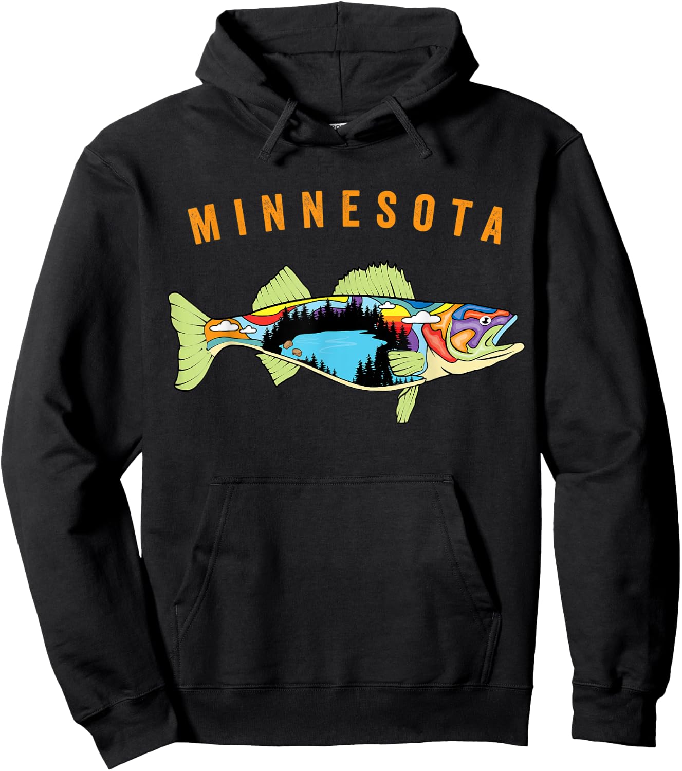 Unique Artistic Minnesota Walleye Fish Fisherman Gift Hoodie - Hoodie | Black